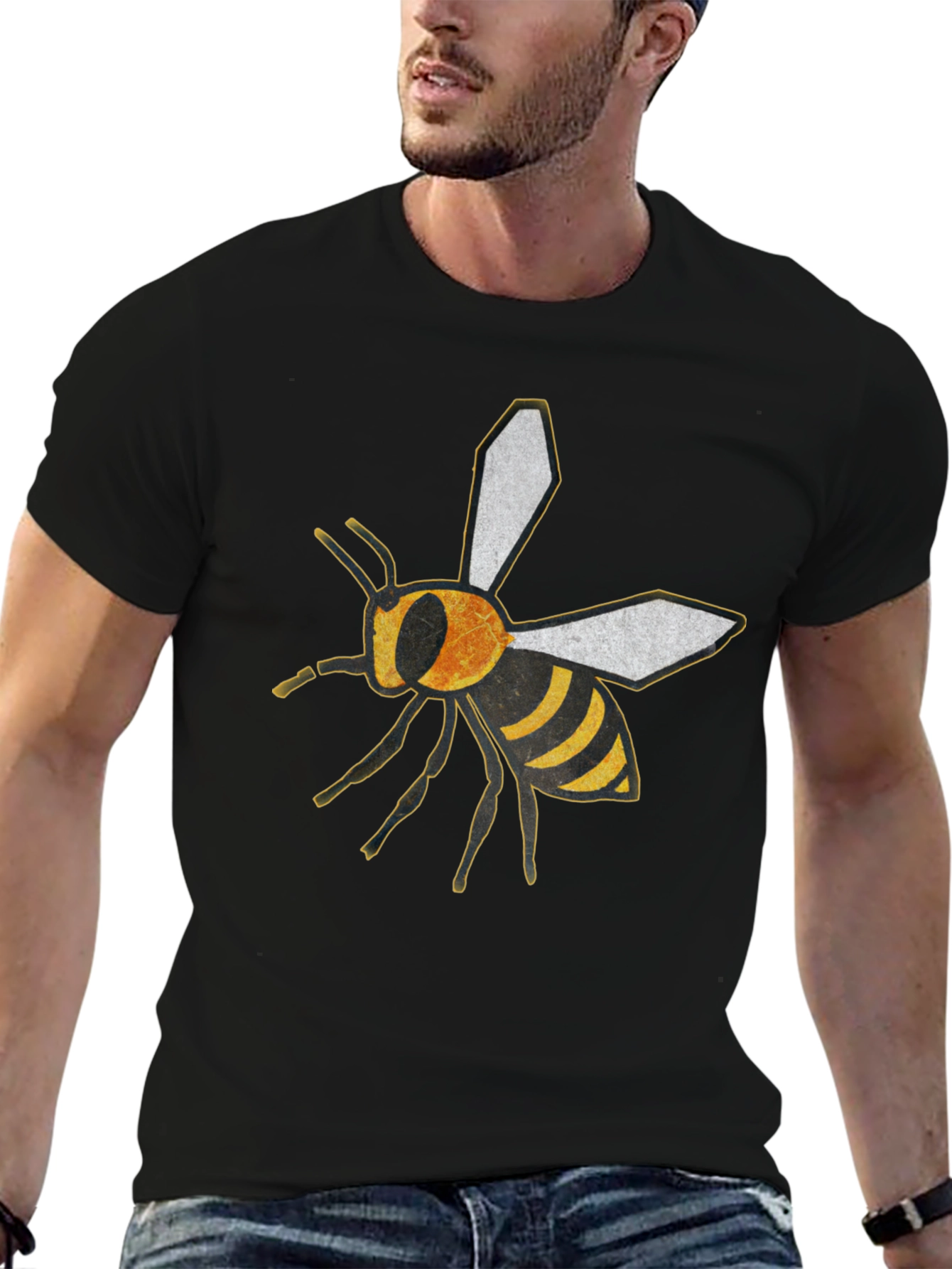 Bee Graphic Black T-Shirt - Stylish Crew Neck Tee