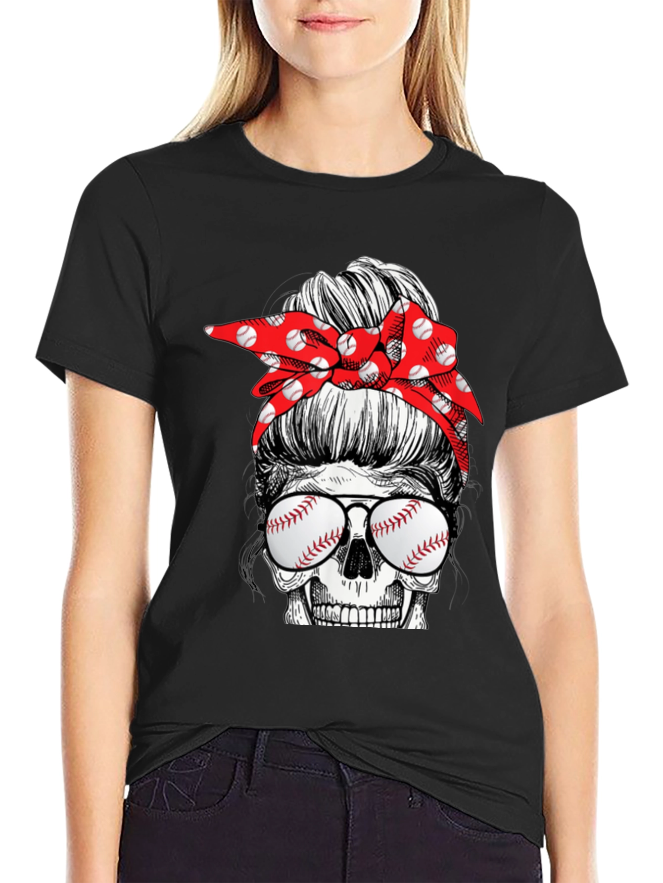 Baseball Mom Skull Graphic T-Shirt