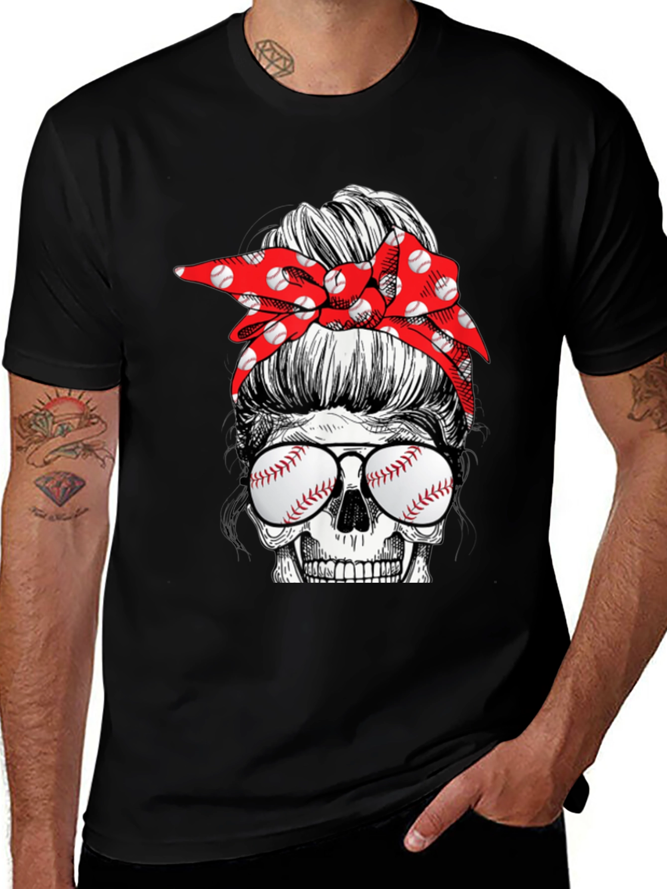 Baseball Mom Skull Graphic T-Shirt