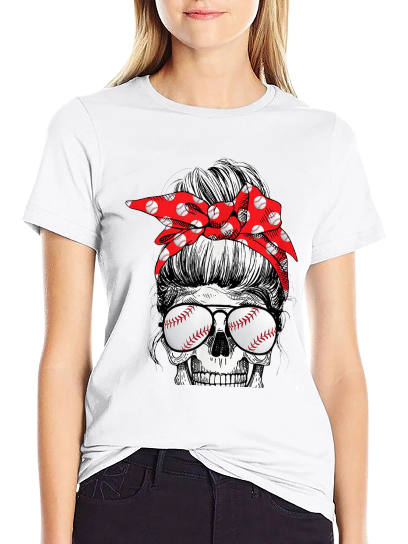 Baseball Mom Skull Graphic T-Shirt