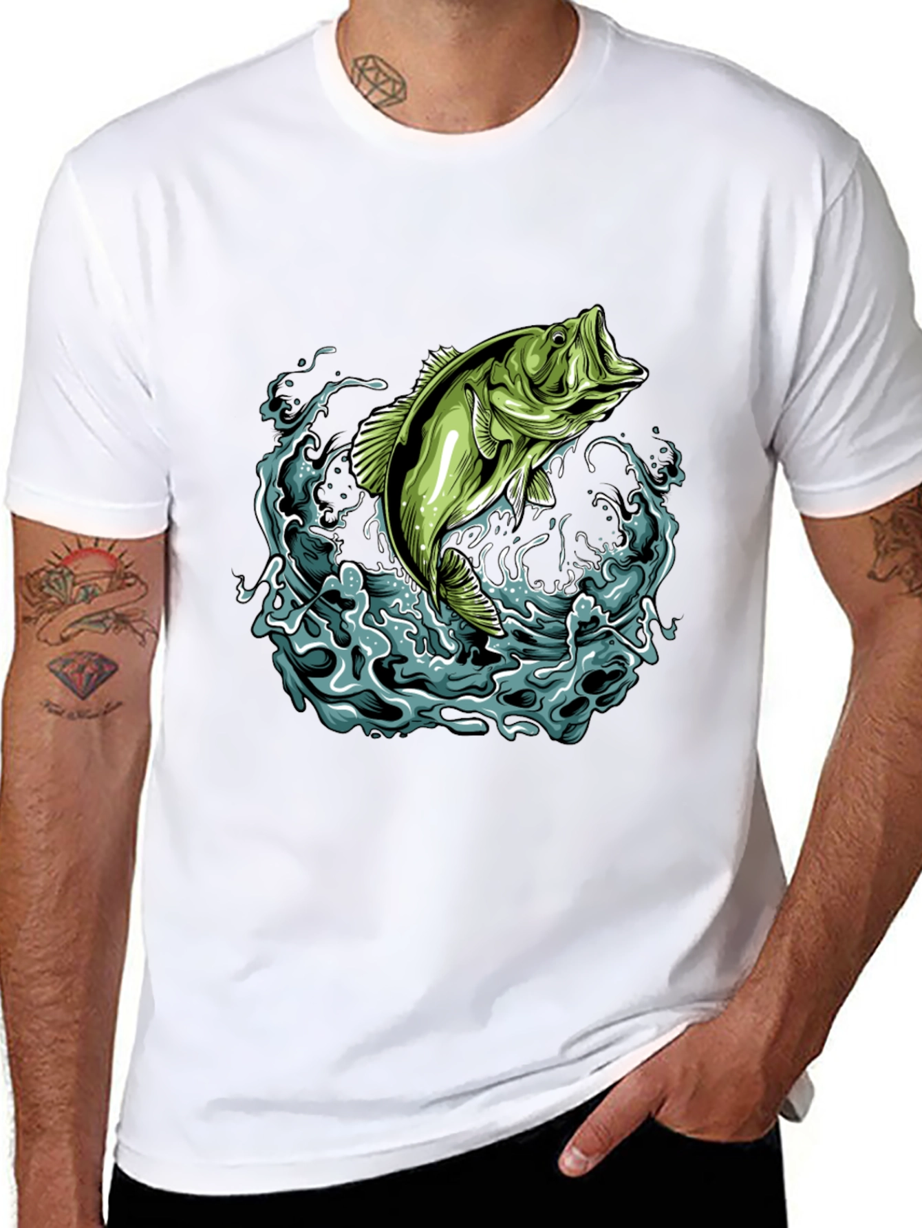 Bass Fishing Graphic Tee - Black Cotton T-Shirt