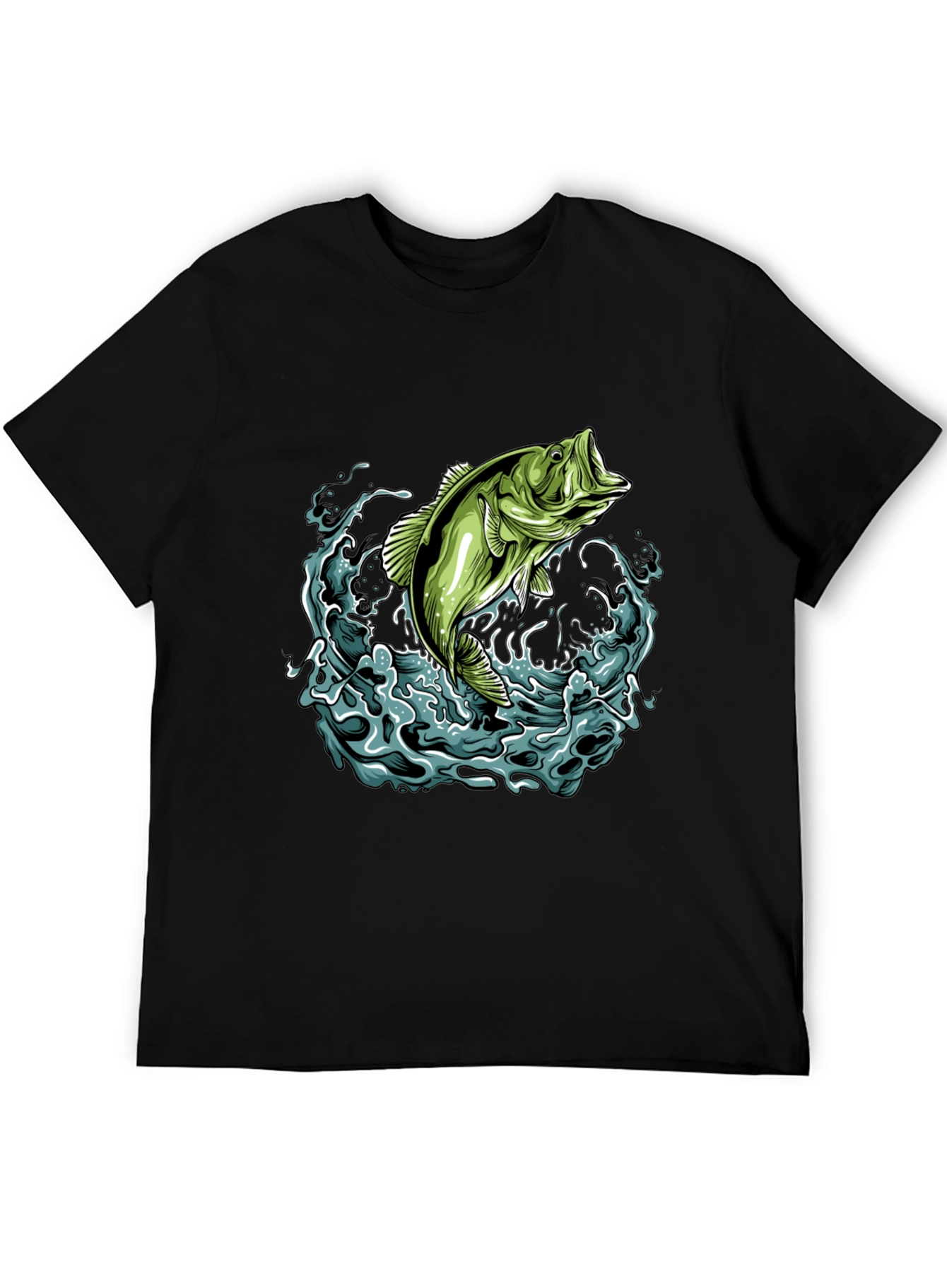Bass Fishing Graphic Tee - Black Cotton T-Shirt