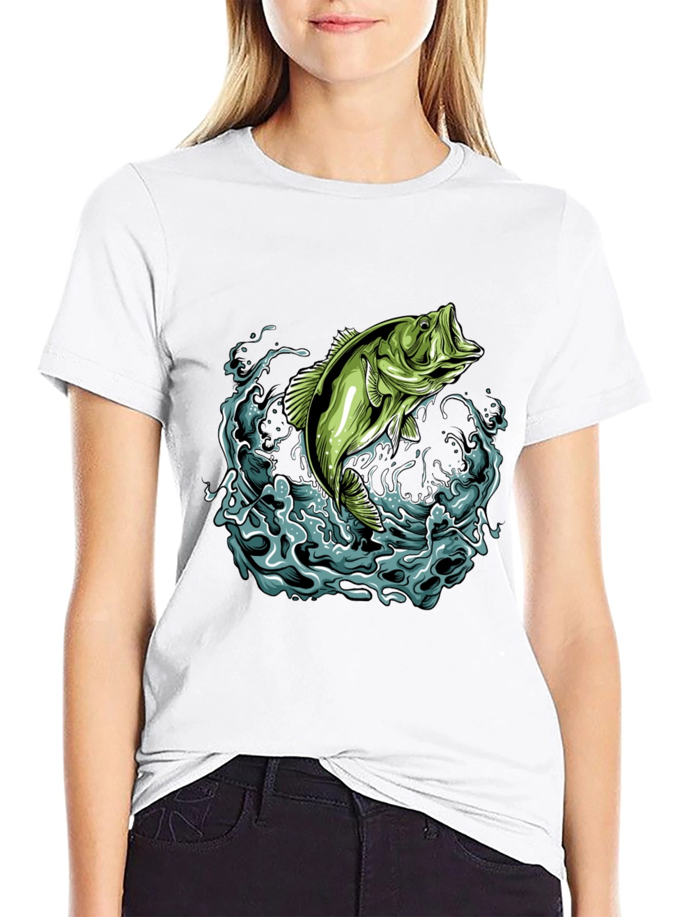 Bass Fishing Graphic Tee - Black Cotton T-Shirt