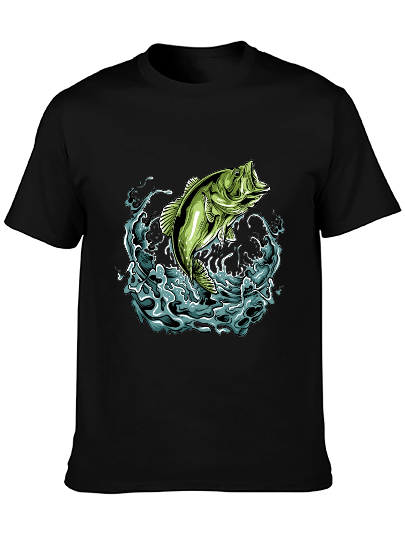Bass Fishing Graphic Tee - Black Cotton T-Shirt