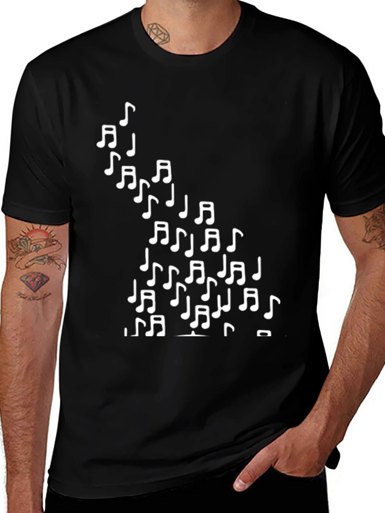 Music Notes T-Shirt - Casual Black Tee
