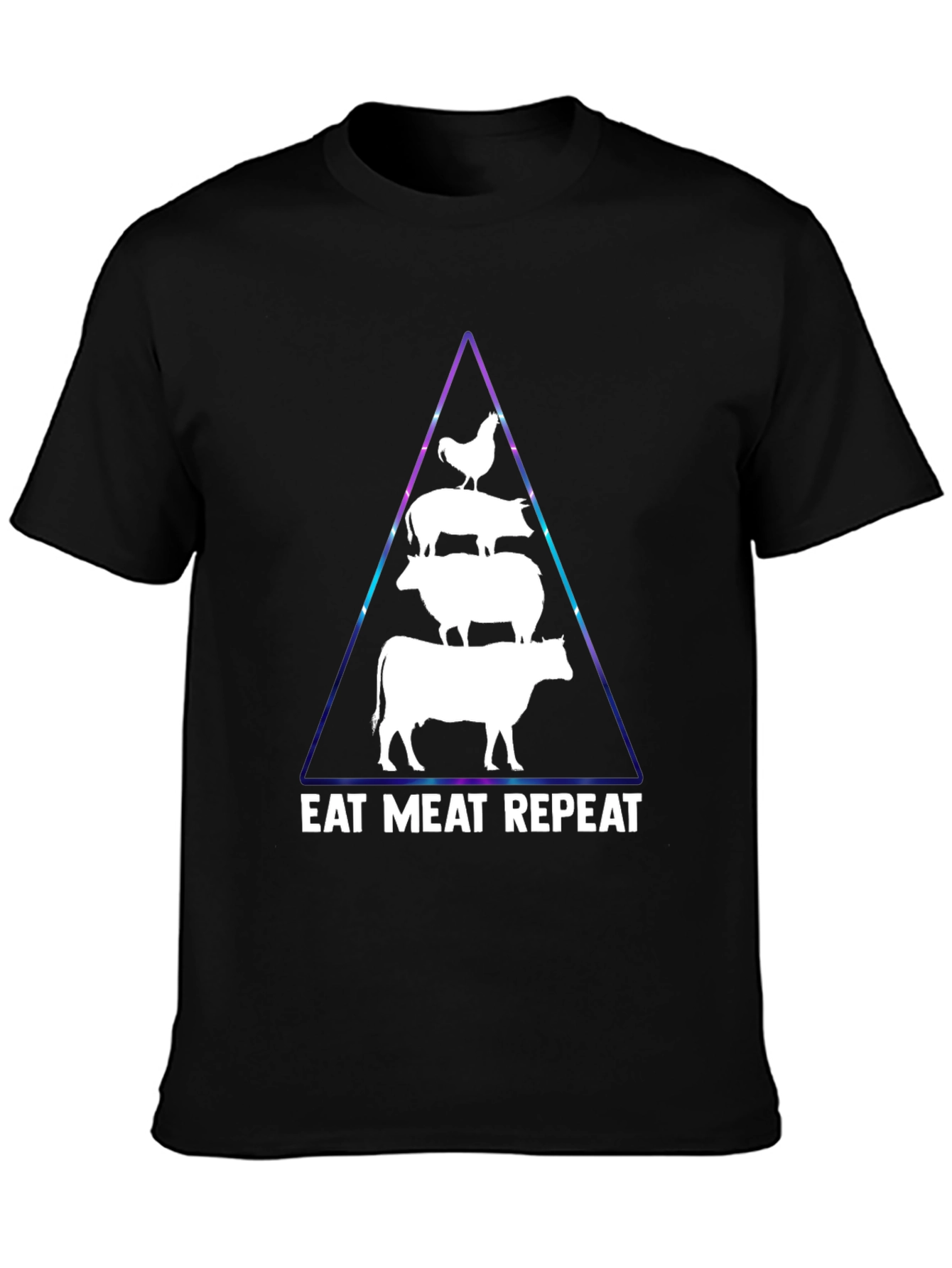 Eat Meat Repeat T-Shirt: Black Animal Pyramid Design
