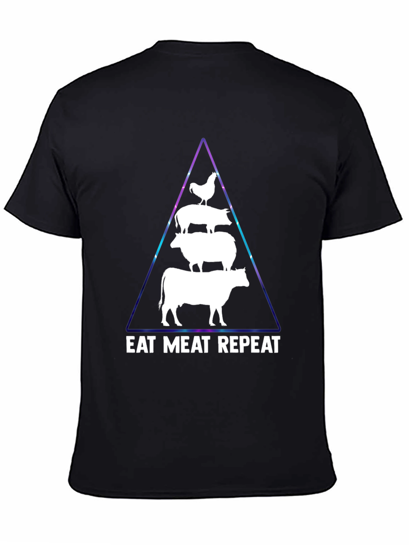 Eat Meat Repeat T-Shirt: Black Animal Pyramid Design