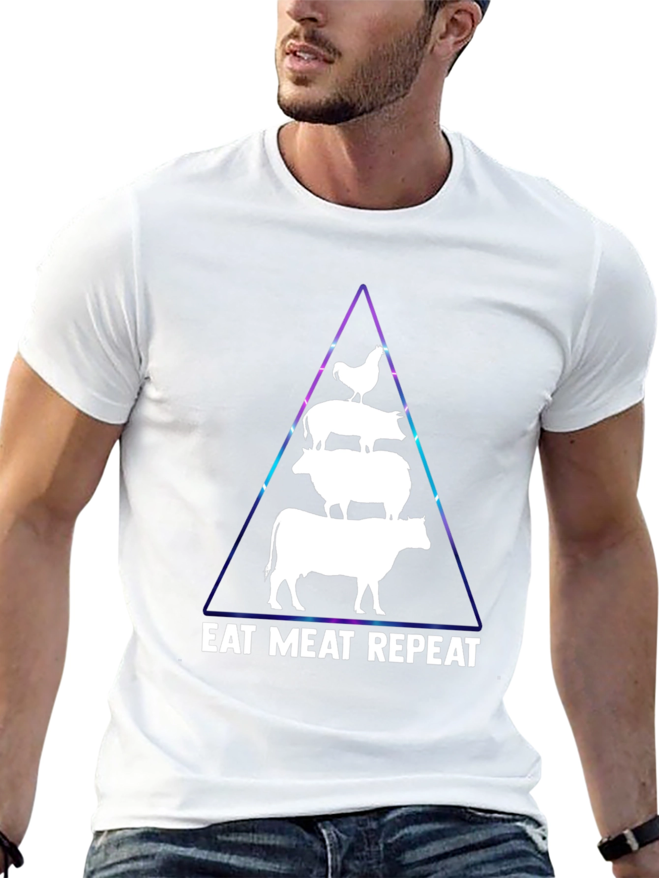 Eat Meat Repeat T-Shirt: Black Animal Pyramid Design