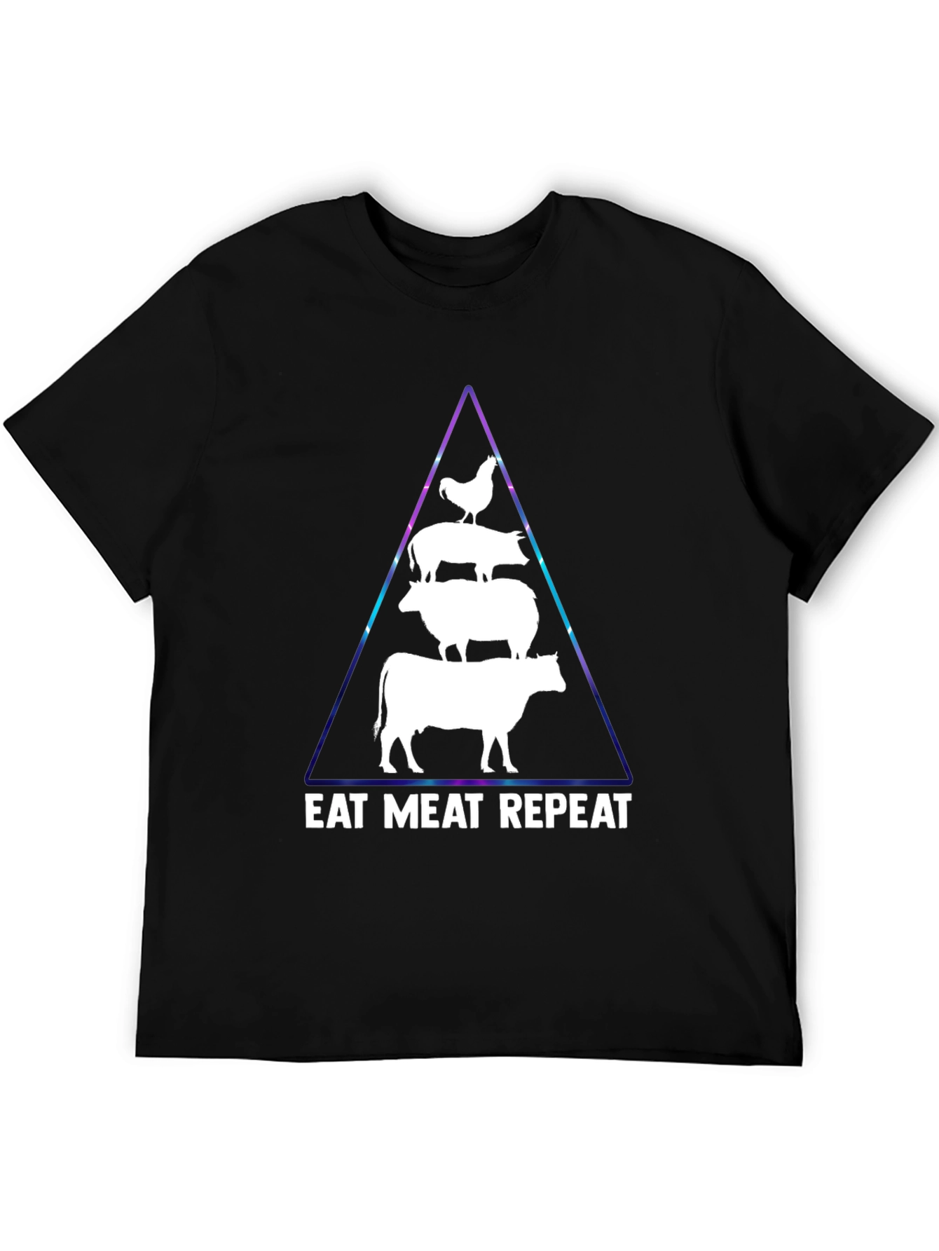Eat Meat Repeat T-Shirt: Black Animal Pyramid Design