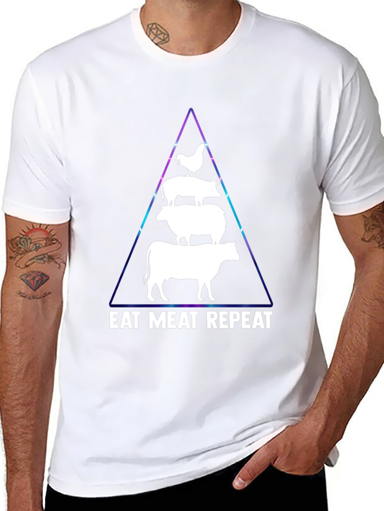 Eat Meat Repeat T-Shirt: Black Animal Pyramid Design