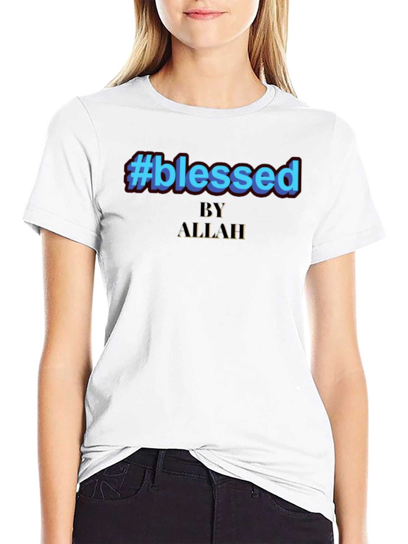 #Blessed by Allah Graphic Print Black T-Shirt