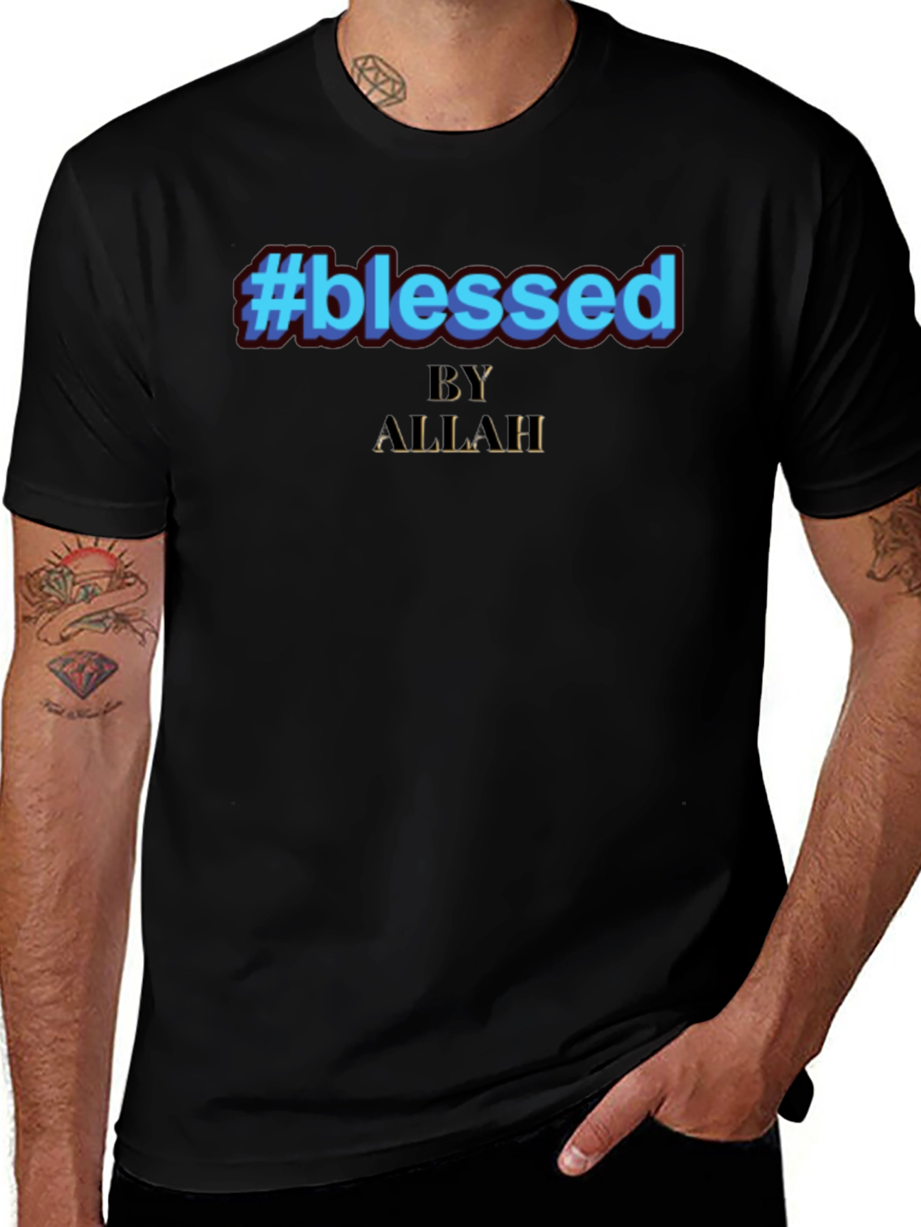 #Blessed by Allah Graphic Print Black T-Shirt