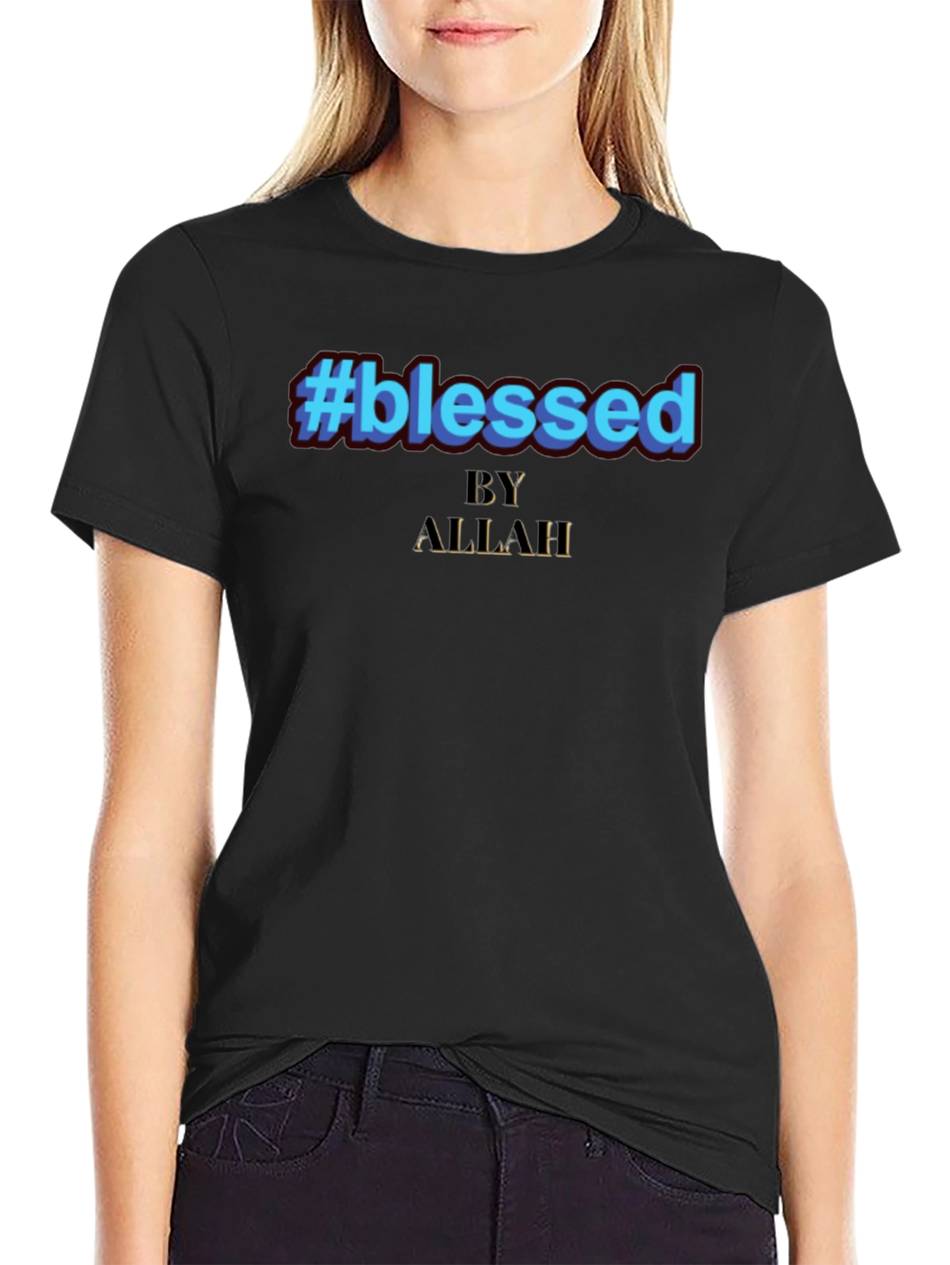 #Blessed by Allah Graphic Print Black T-Shirt