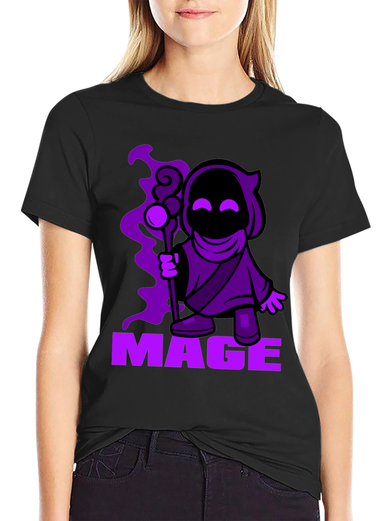 Mage Cartoon Graphic Black T-Shirt