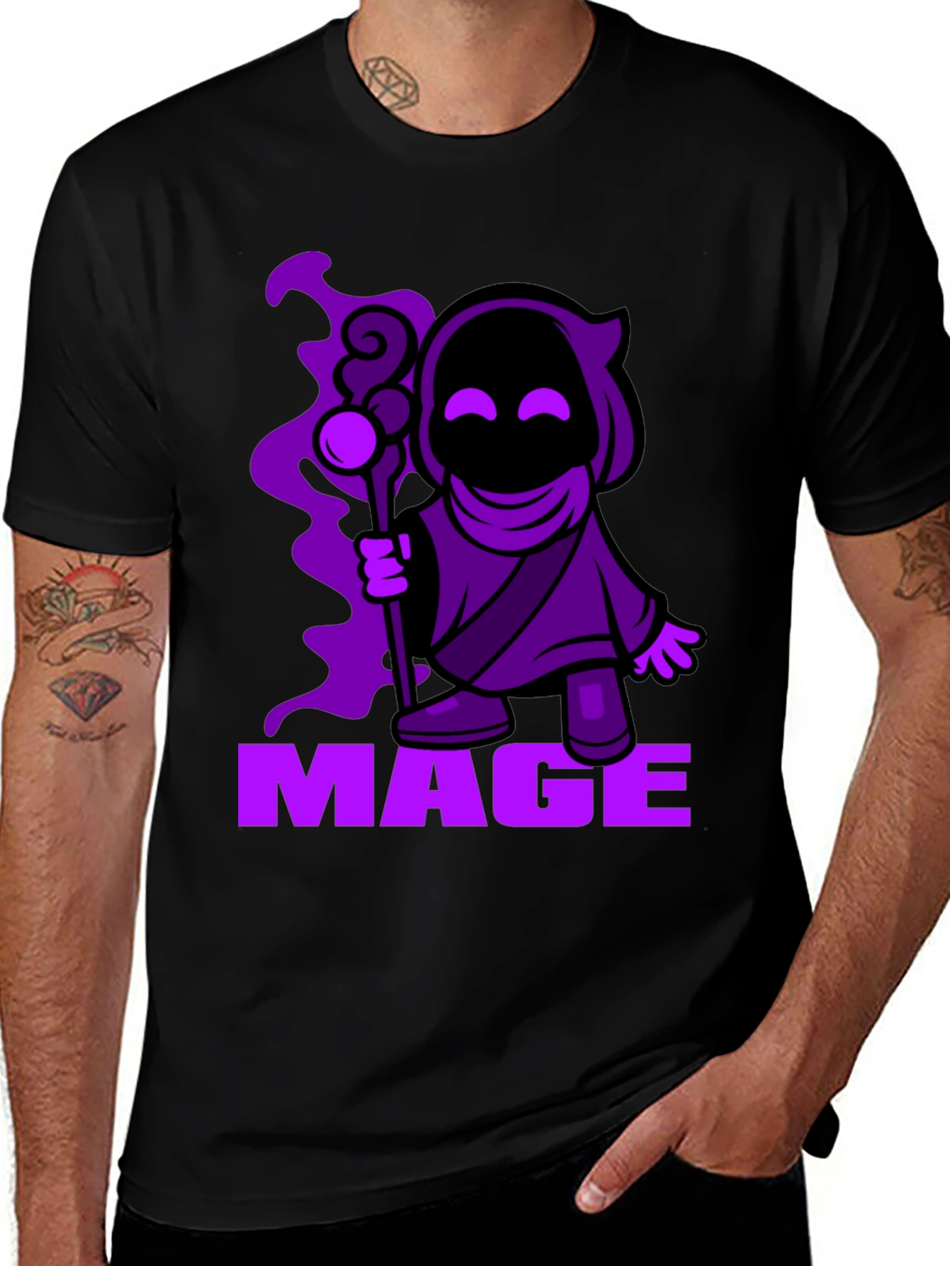 Mage Cartoon Graphic Black T-Shirt