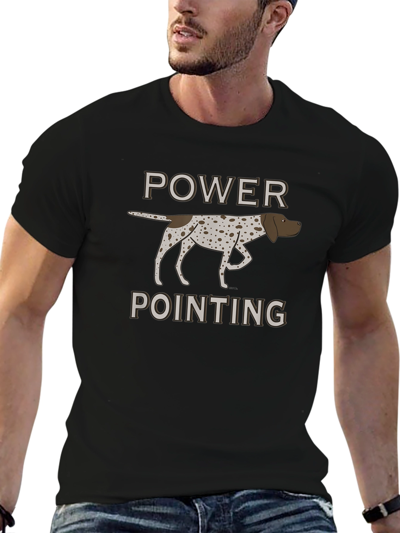 Power Pointing Dog Graphic T-Shirt