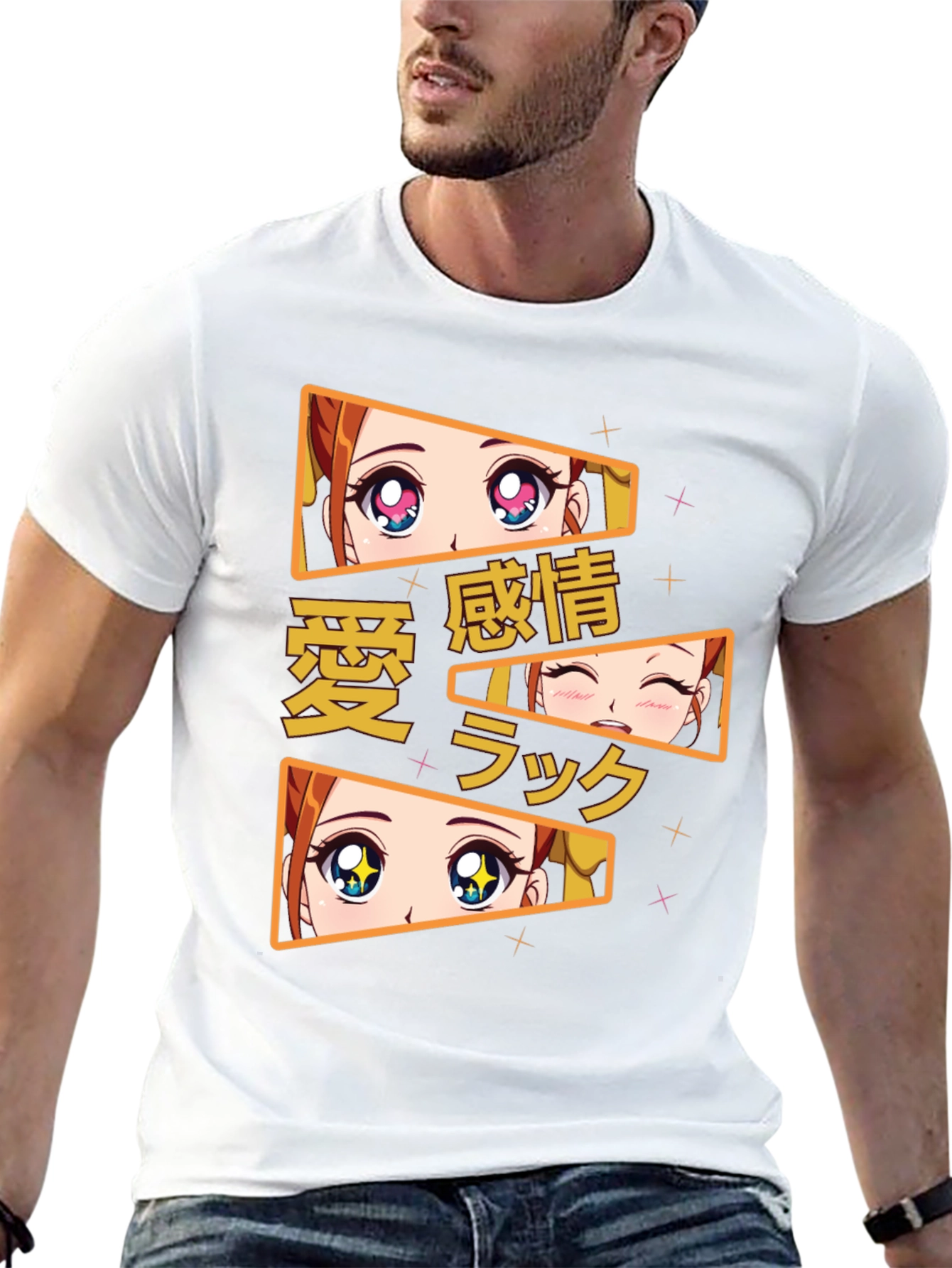 Anime Eyes Graphic Tee - Black Cotton T-Shirt