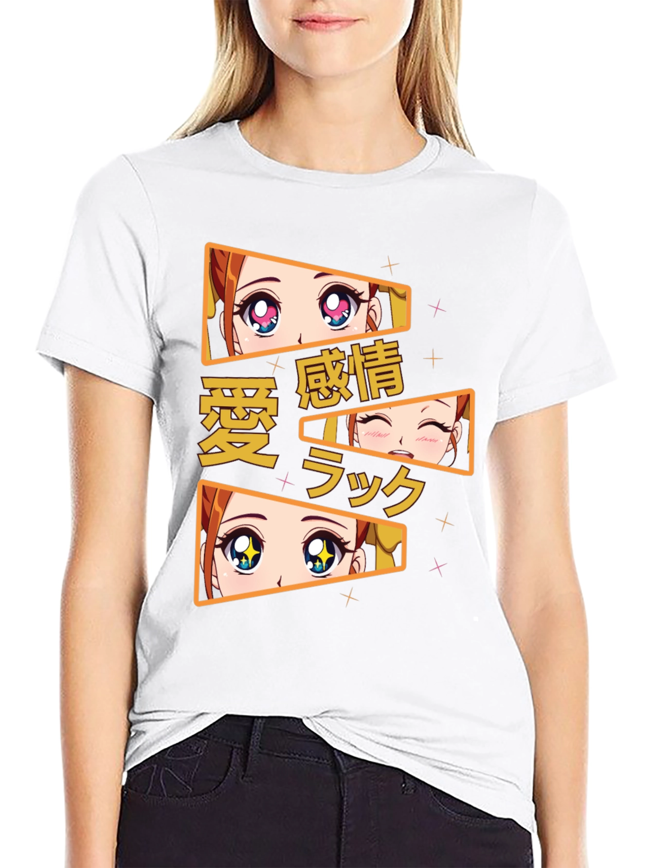 Anime Eyes Graphic Tee - Black Cotton T-Shirt