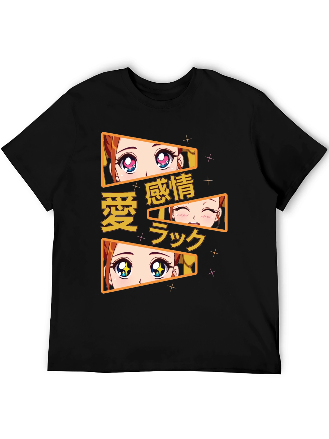 Anime Eyes Graphic Tee - Black Cotton T-Shirt