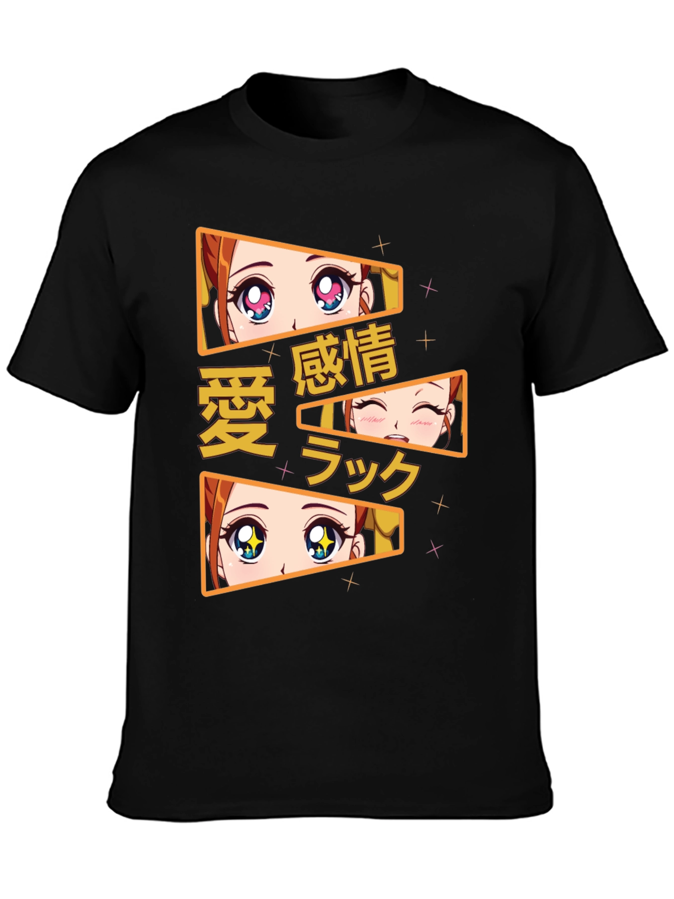 Anime Eyes Graphic Tee - Black Cotton T-Shirt