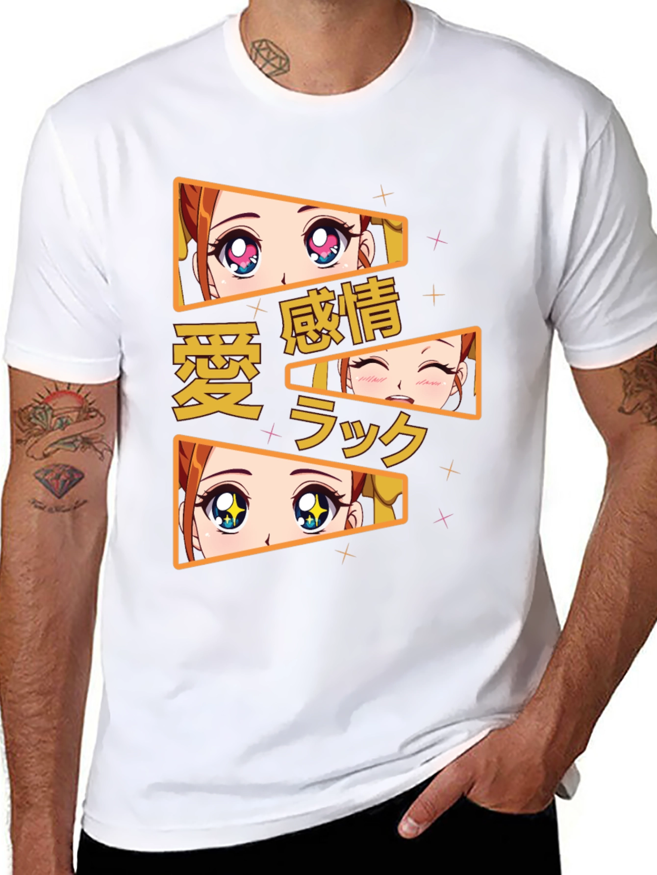 Anime Eyes Graphic Tee - Black Cotton T-Shirt