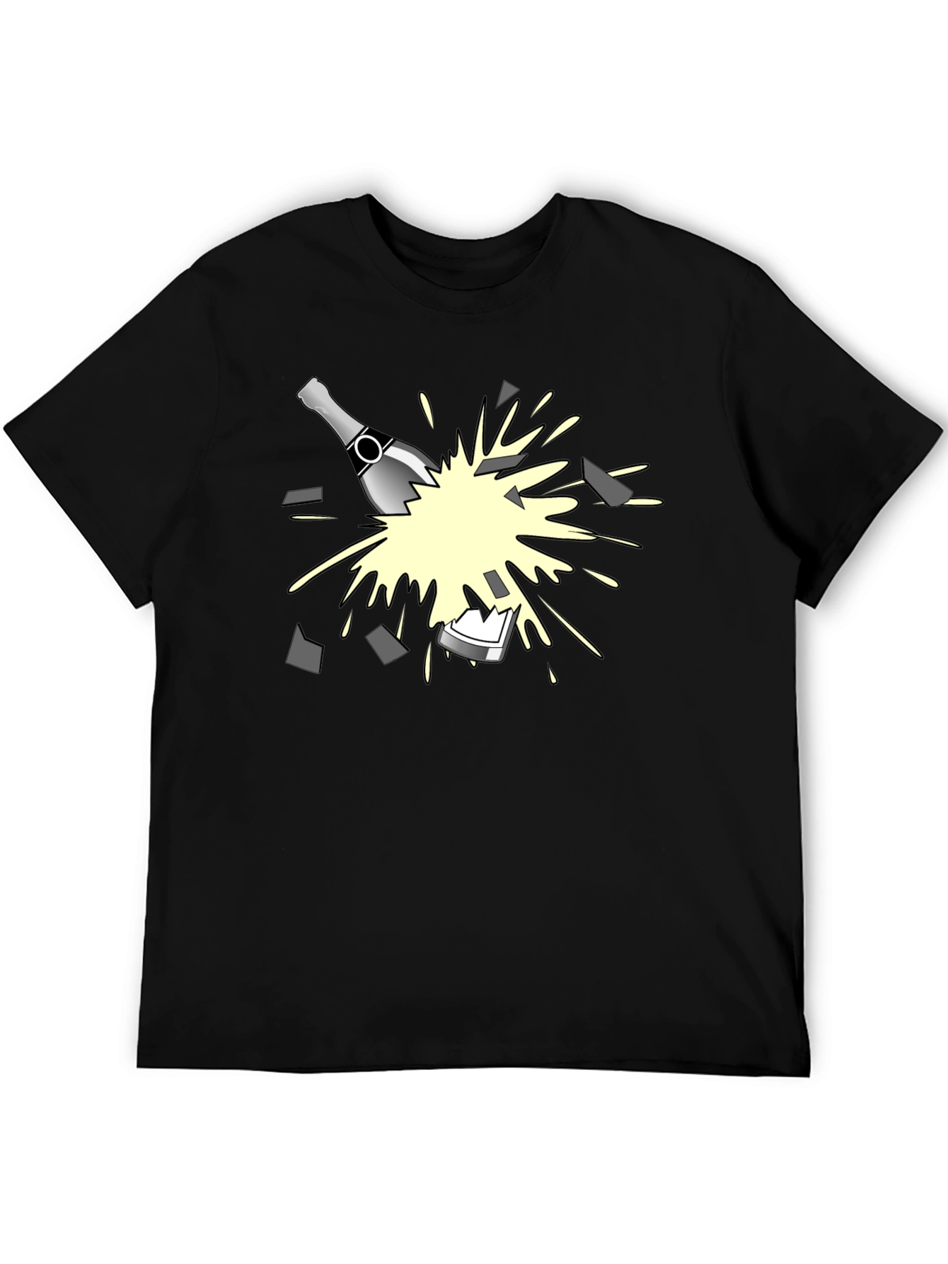 Breaking Champagne Bottle Graphic Tee - Black