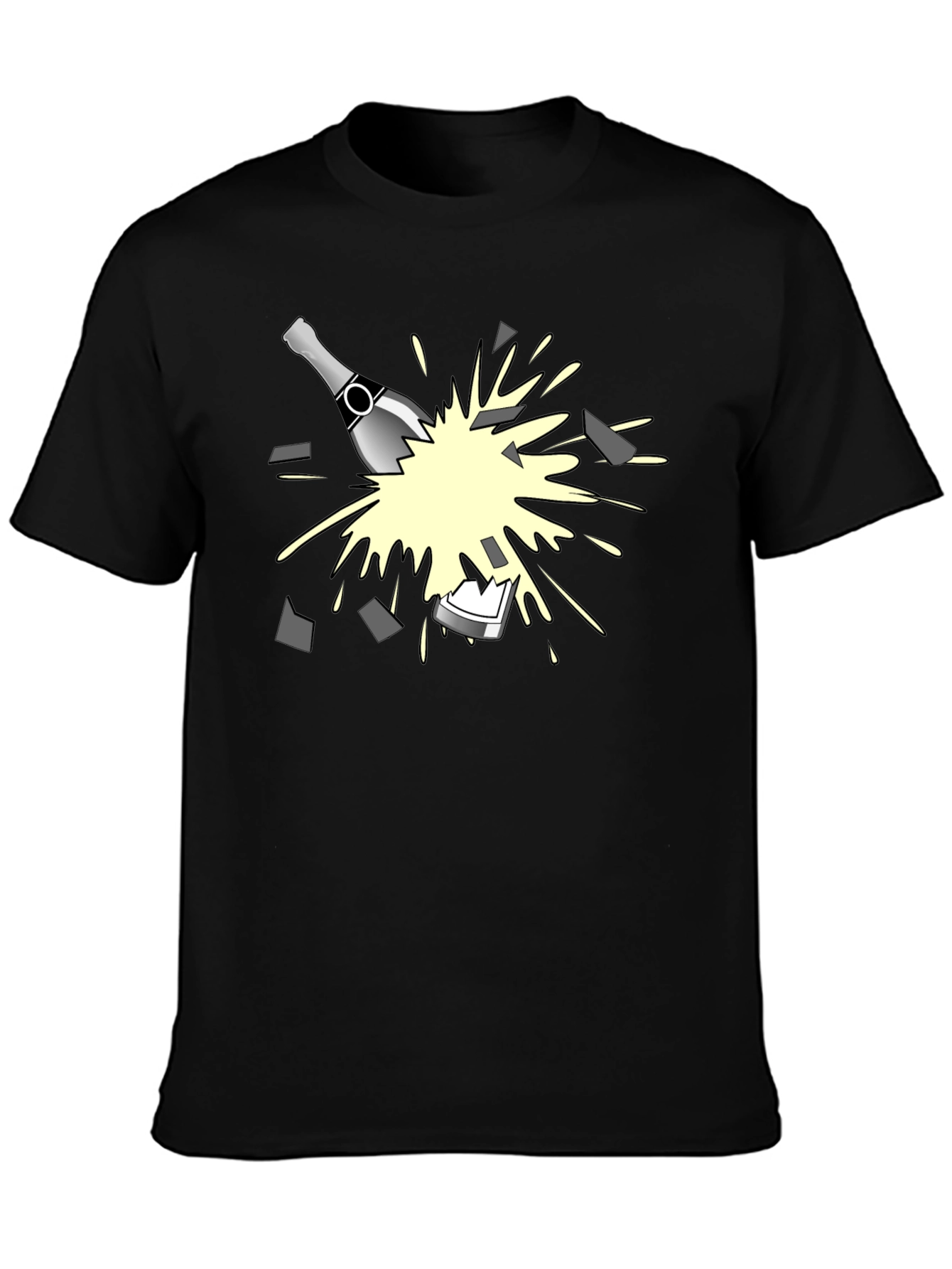 Breaking Champagne Bottle Graphic Tee - Black