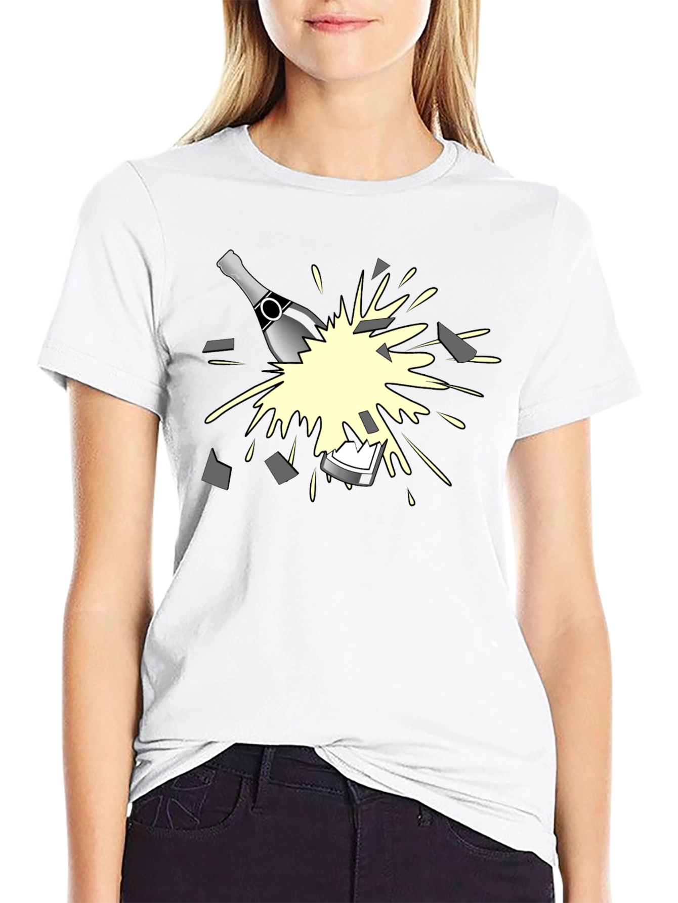 Breaking Champagne Bottle Graphic Tee - Black
