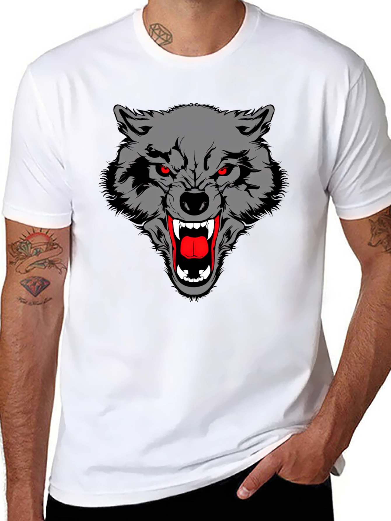 Black T-Shirt with Wolf Graphic