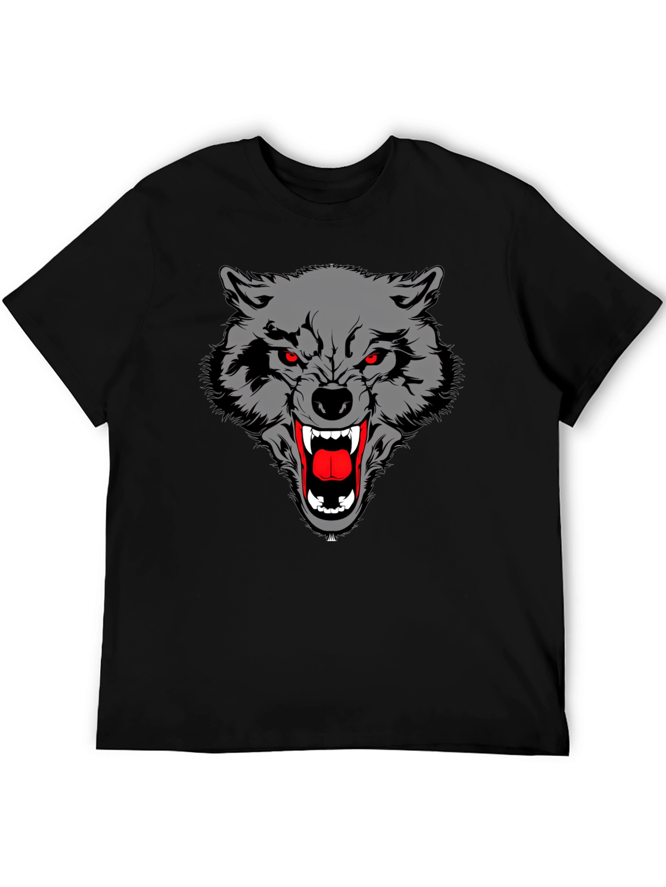 Black T-Shirt with Wolf Graphic