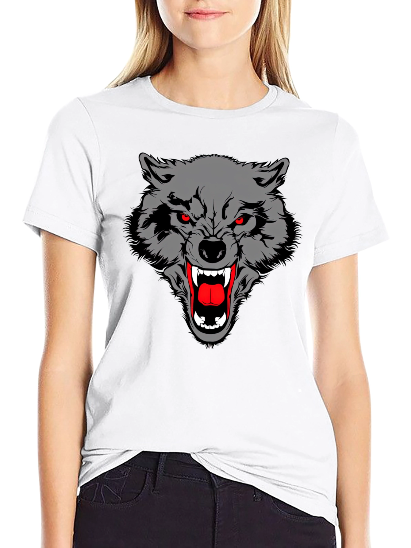 Black T-Shirt with Wolf Graphic