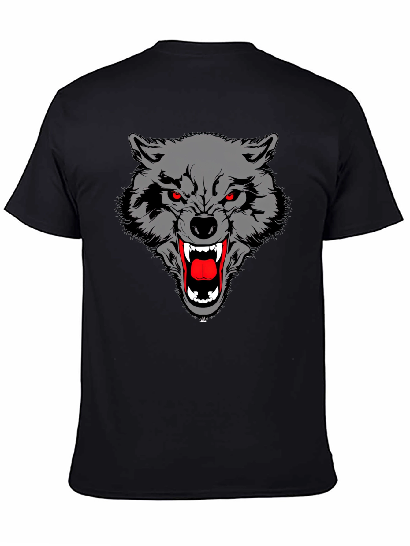 Black T-Shirt with Wolf Graphic