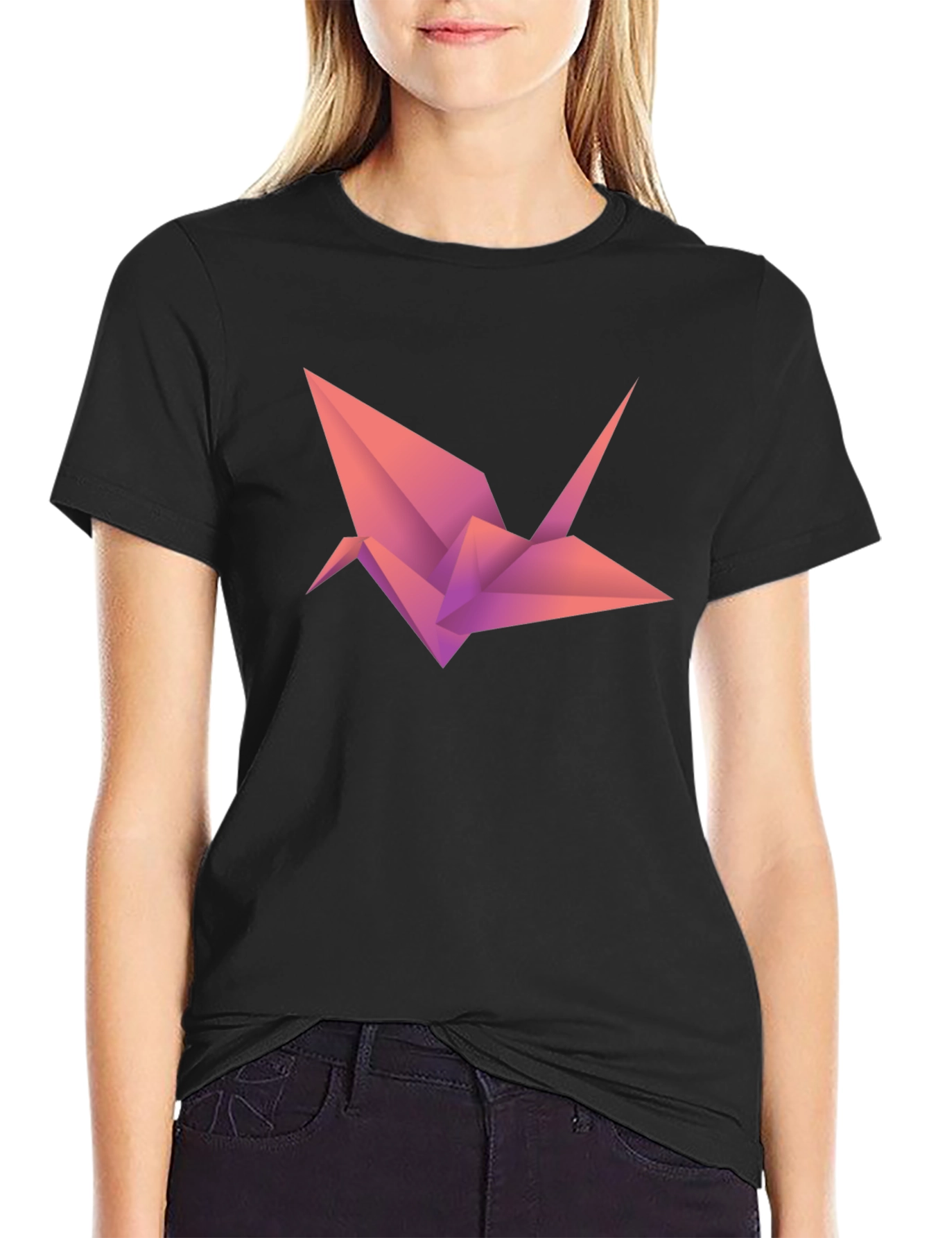 Origami Crane Graphic Tee - Modern Geometric Design