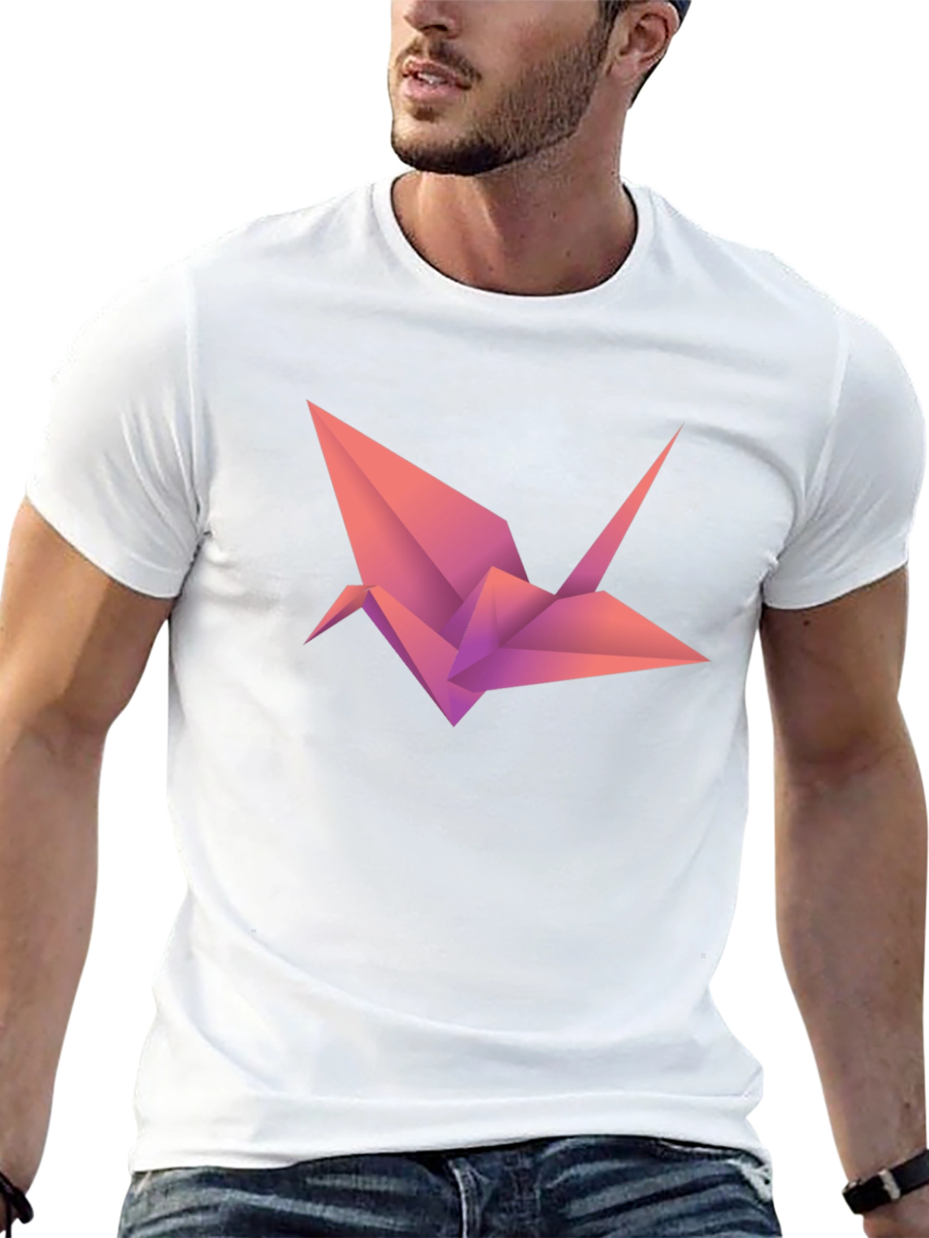 Origami Crane Graphic Tee - Modern Geometric Design