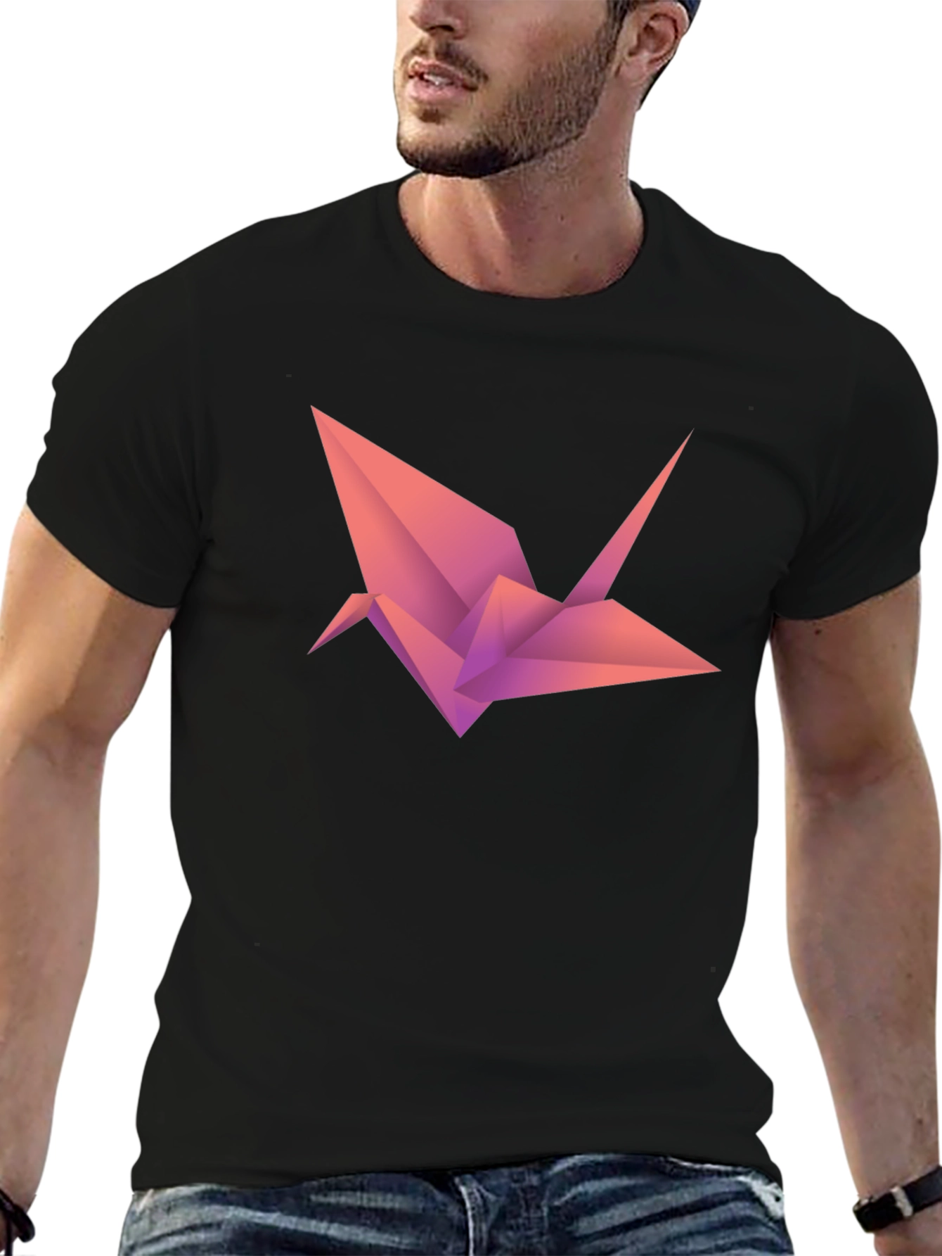 Origami Crane Graphic Tee - Modern Geometric Design