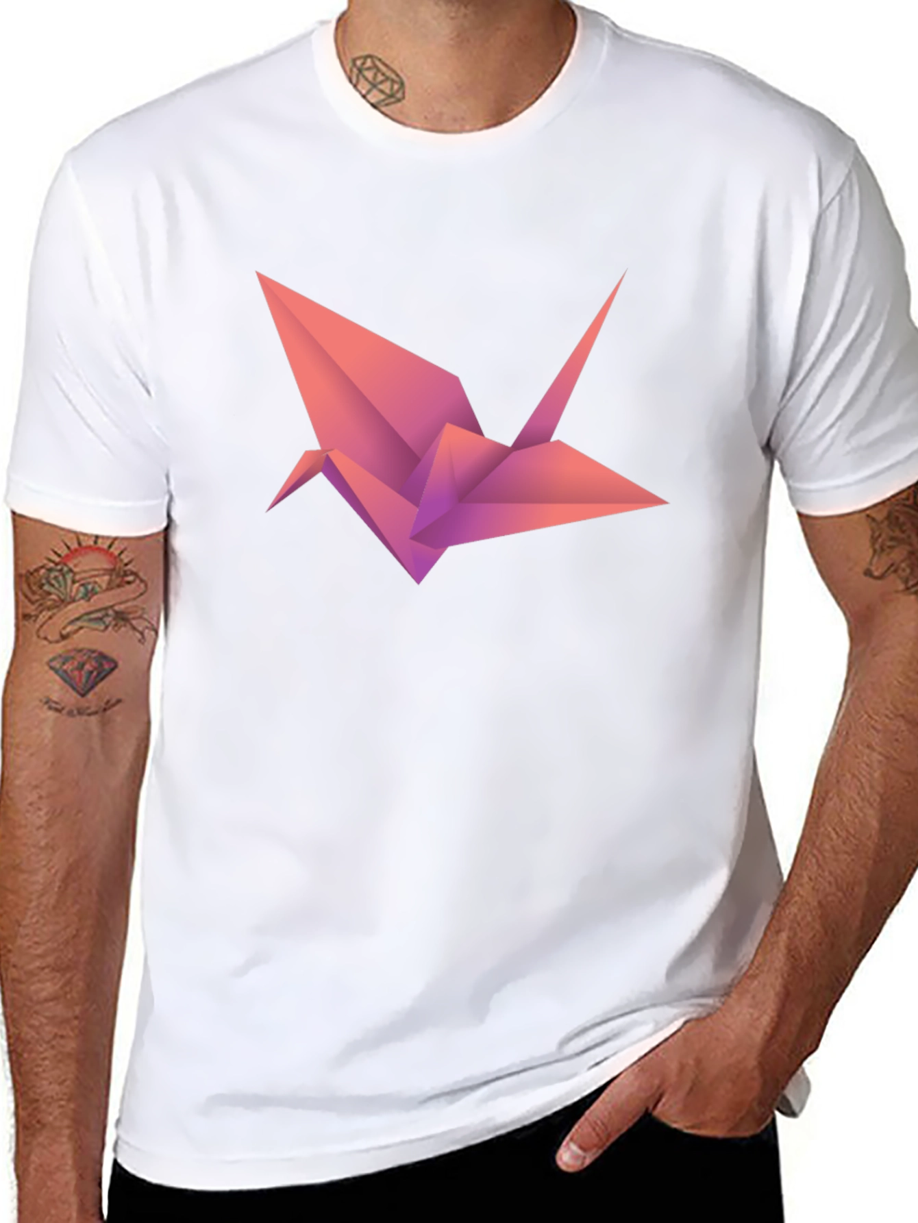 Origami Crane Graphic Tee - Modern Geometric Design