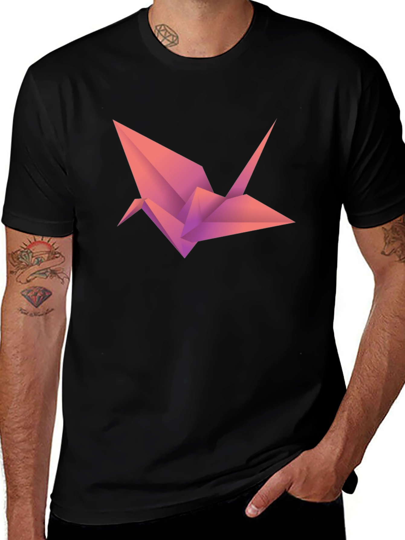 Origami Crane Graphic Tee - Modern Geometric Design