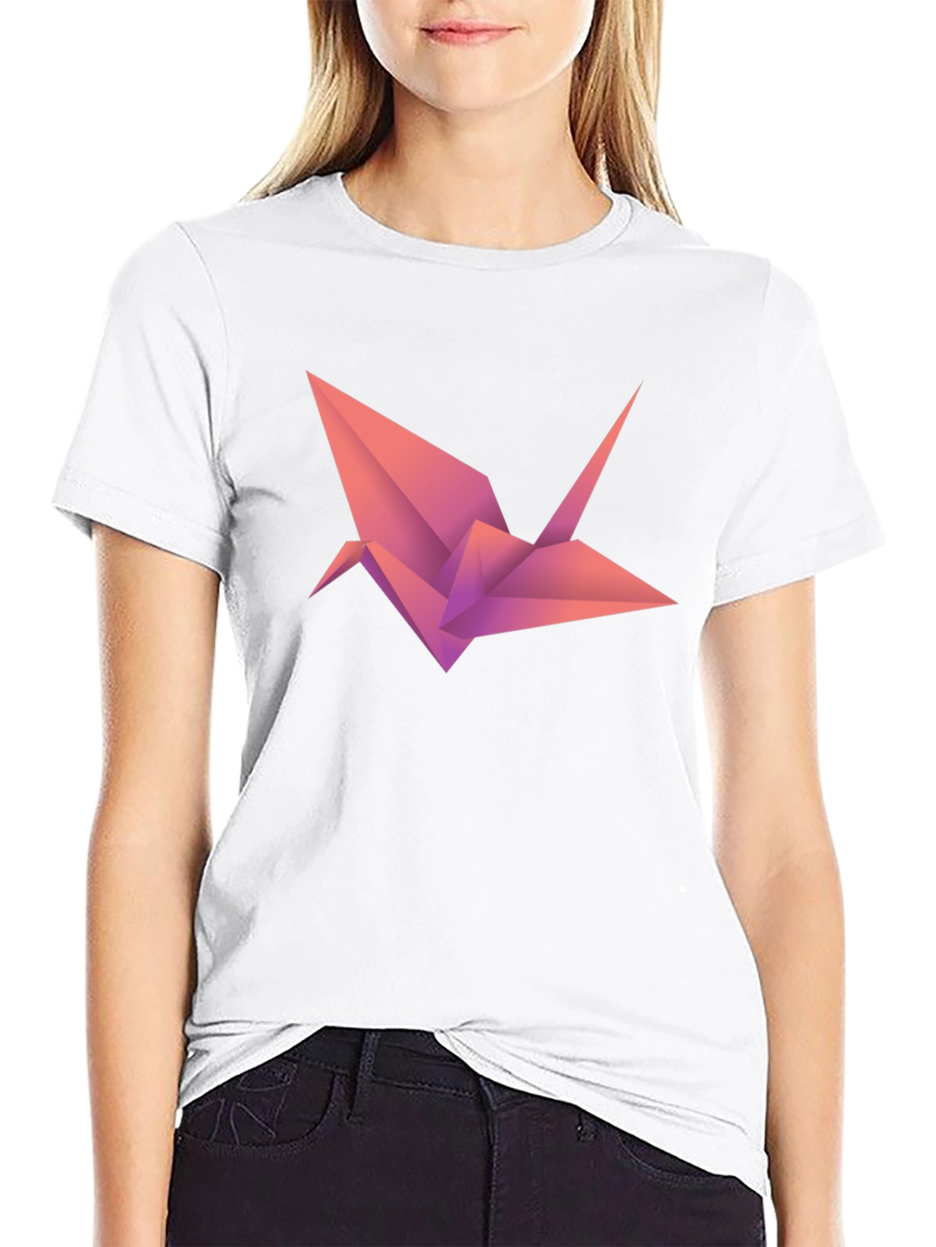 Origami Crane Graphic Tee - Modern Geometric Design