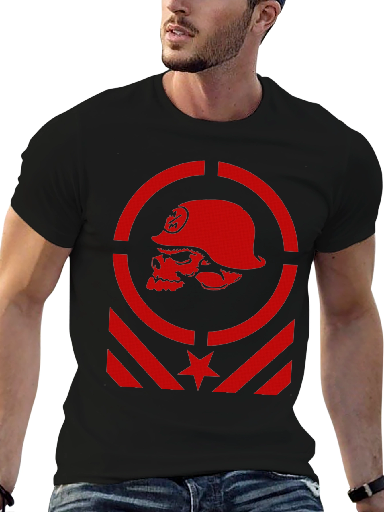 Edgy Skull Soldier Graphic Tee - Black