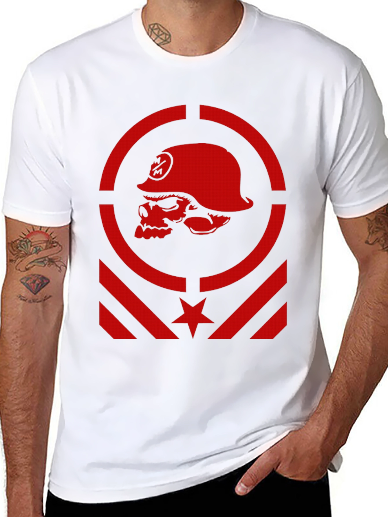 Edgy Skull Soldier Graphic Tee - Black