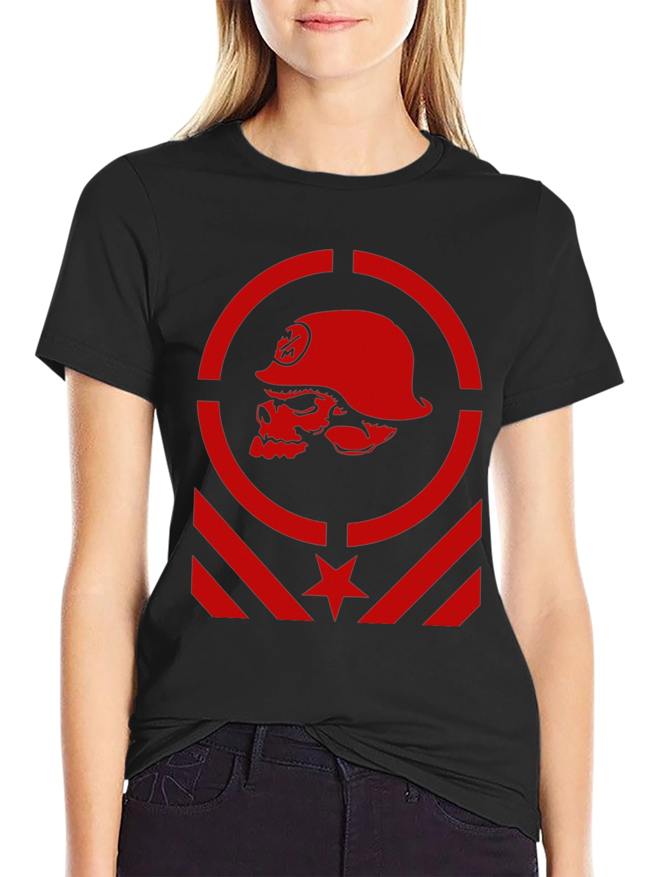 Edgy Skull Soldier Graphic Tee - Black