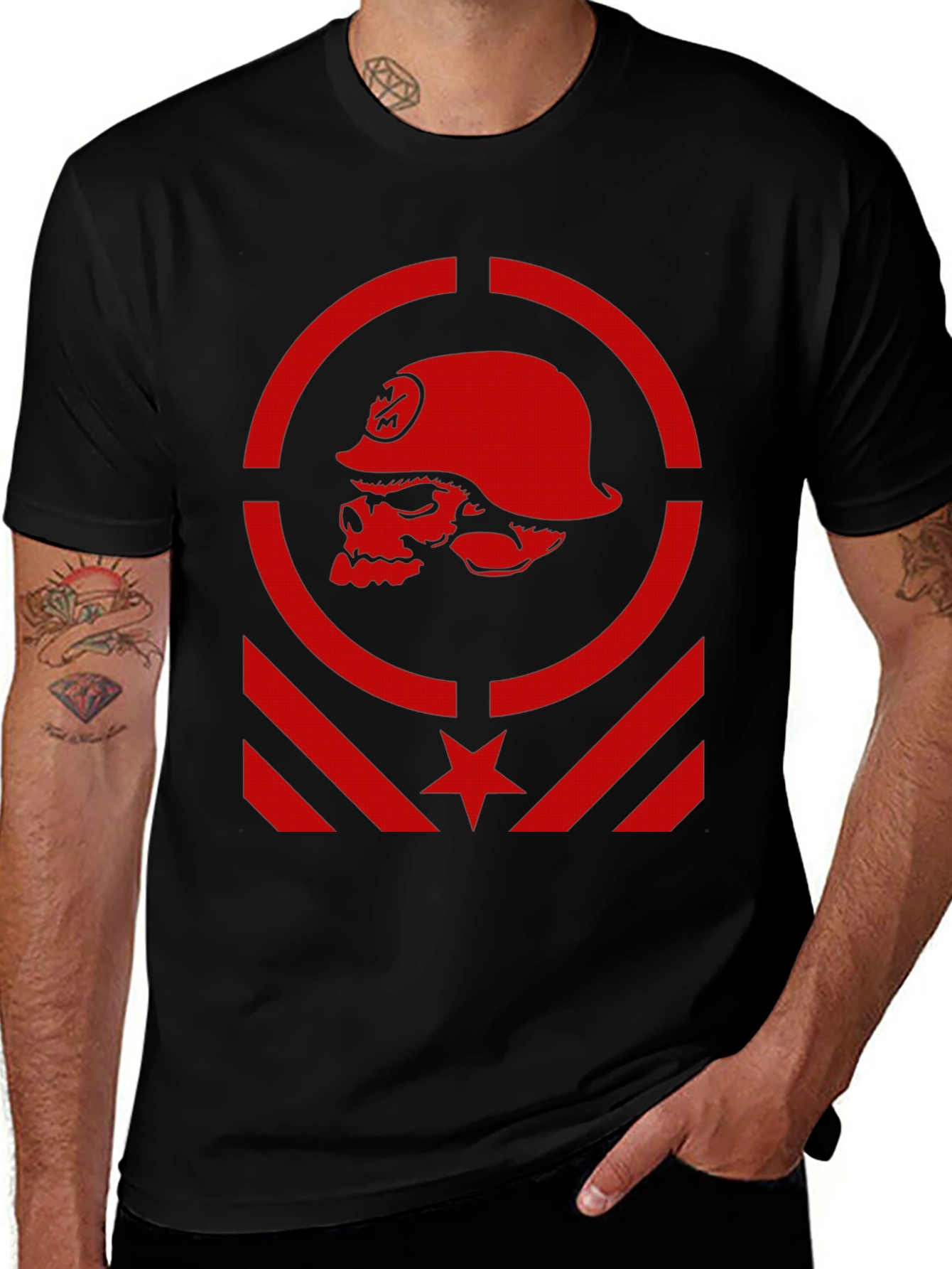 Edgy Skull Soldier Graphic Tee - Black