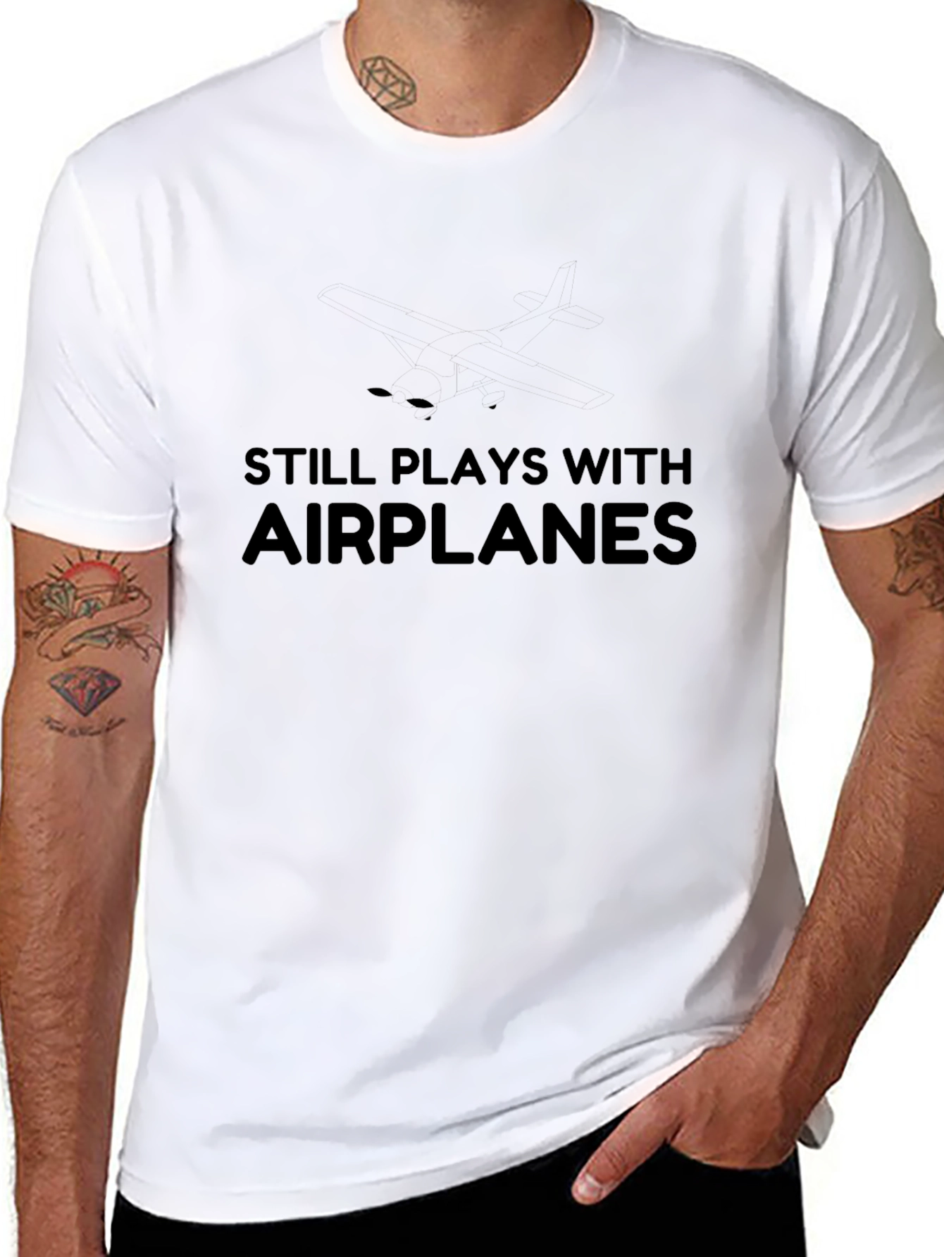 Still Plays With Airplanes - Novelty T-Shirt