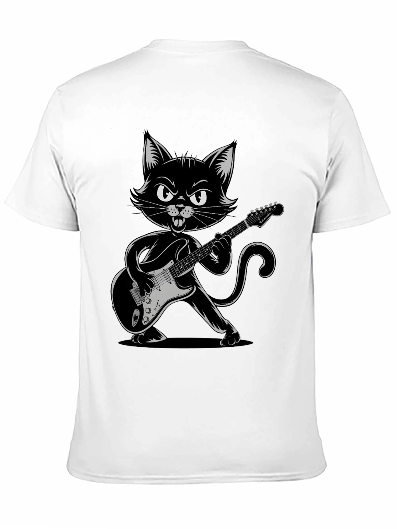Cool Cat Guitarist Graphic Tee - Black