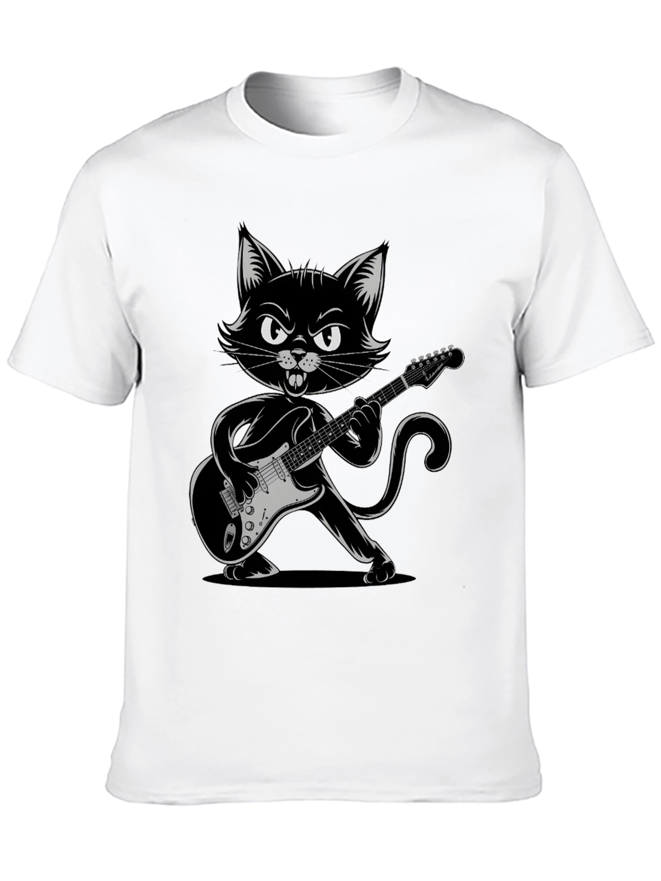 Cool Cat Guitarist Graphic Tee - Black