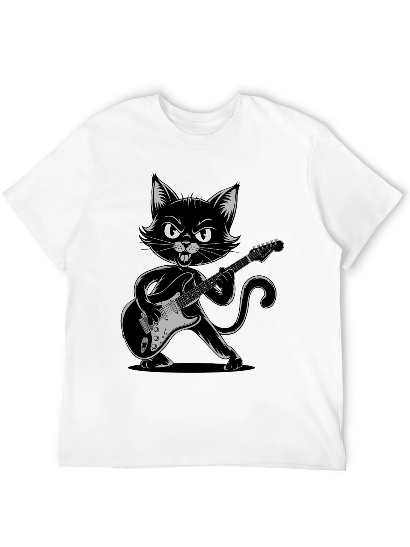 Cool Cat Guitarist Graphic Tee - Black