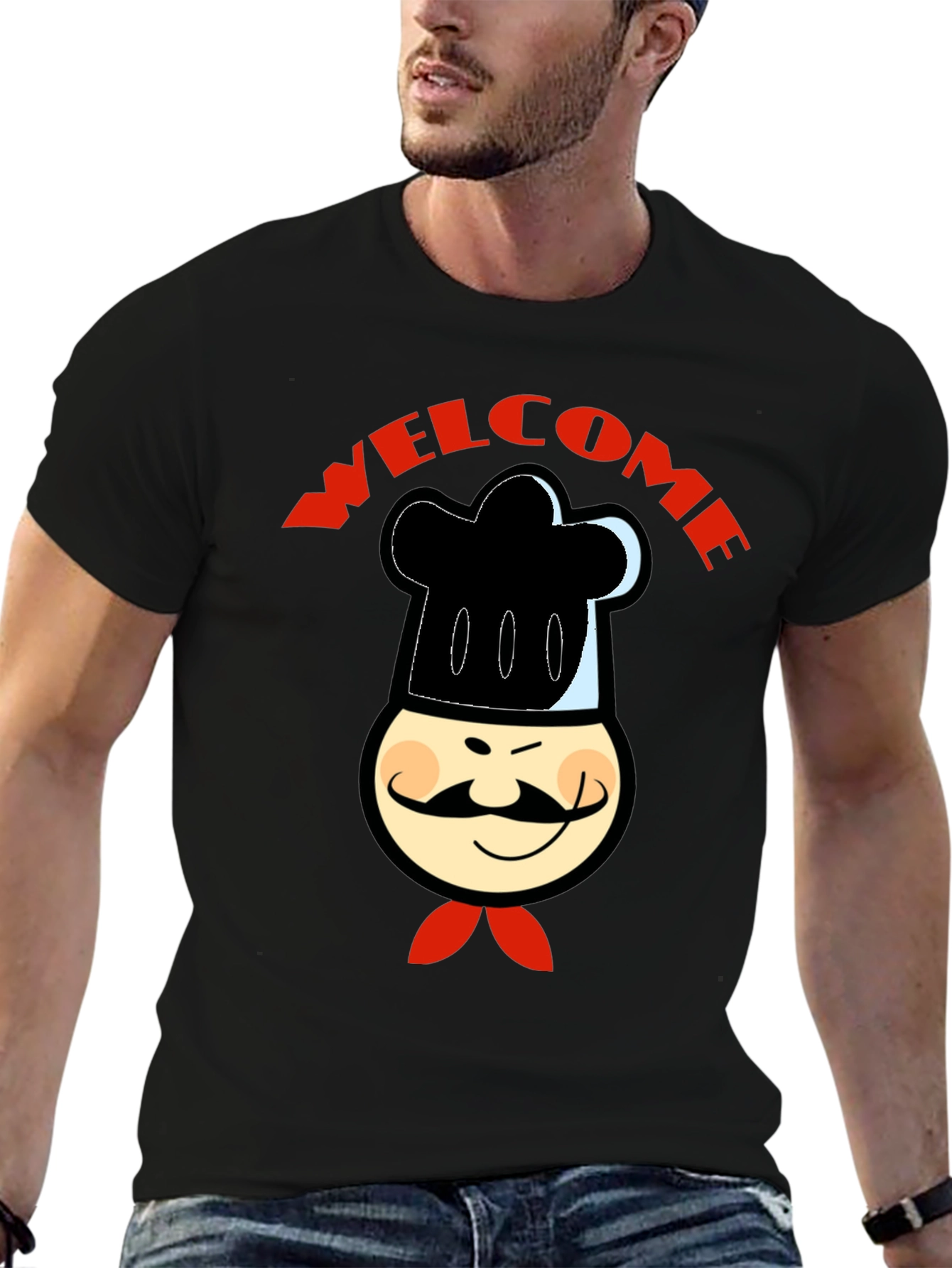 Chef Welcome Graphic T-Shirt -  Mens Black Cotton Tee
