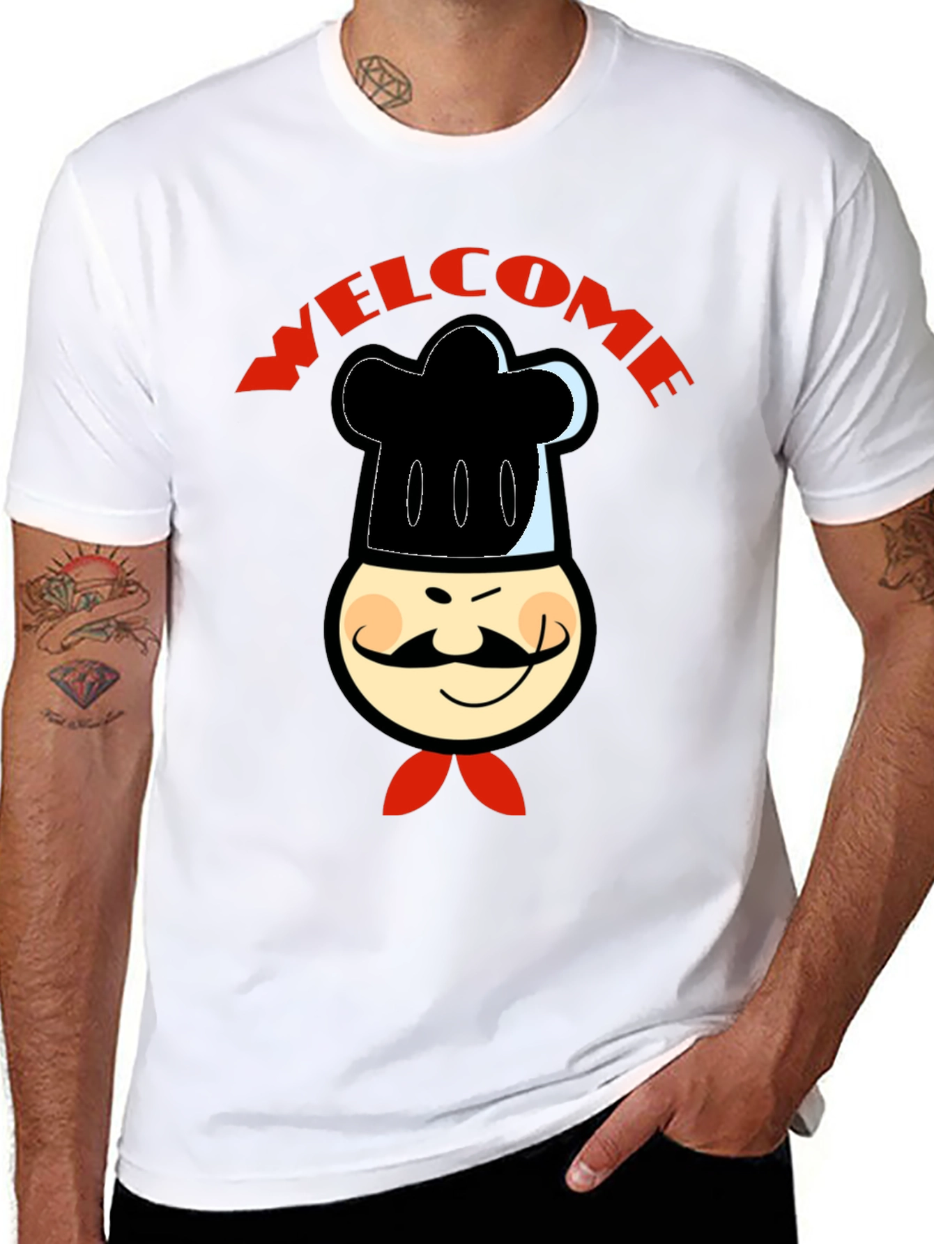 Chef Welcome Graphic T-Shirt -  Mens Black Cotton Tee