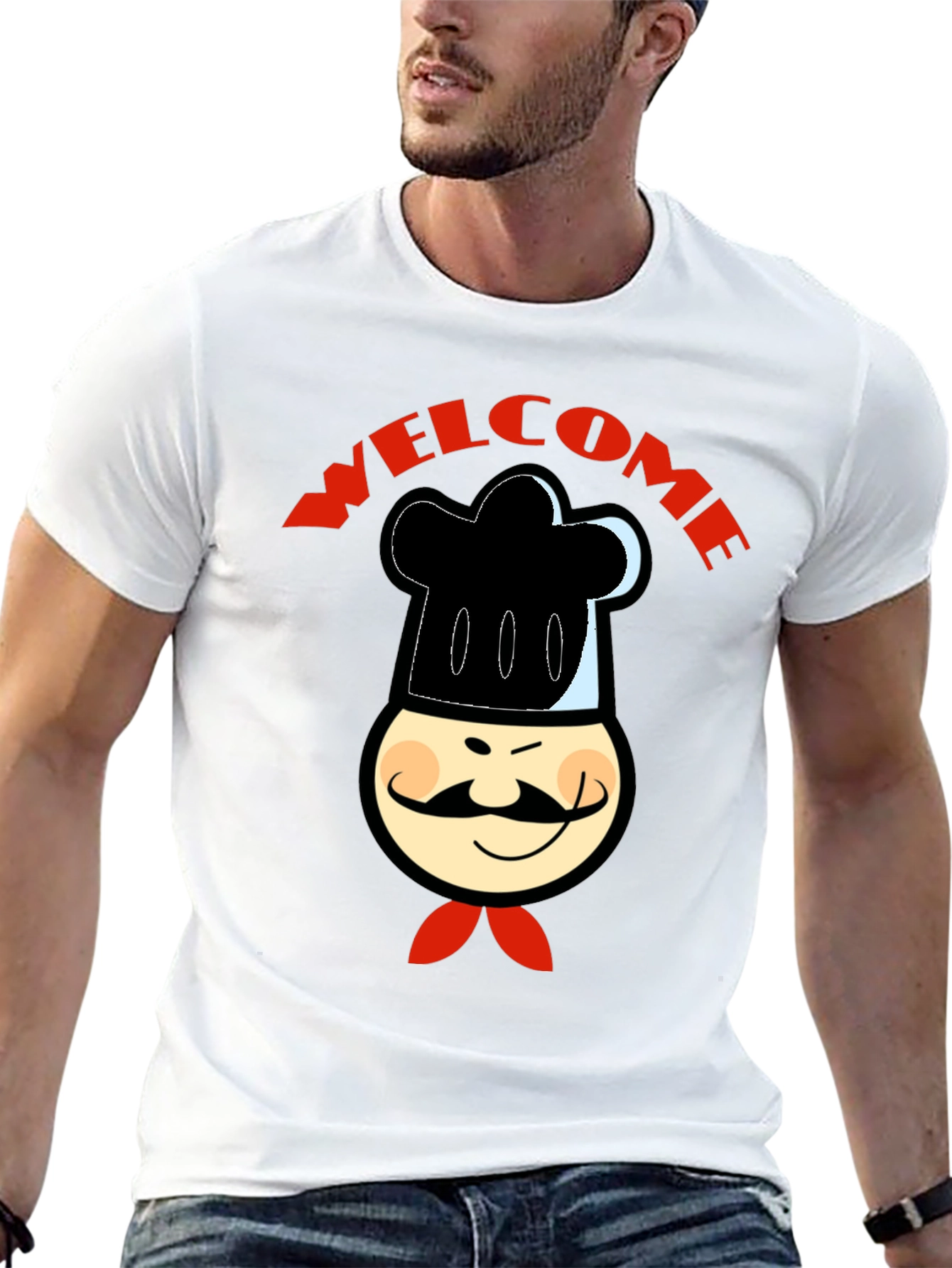 Chef Welcome Graphic T-Shirt -  Mens Black Cotton Tee