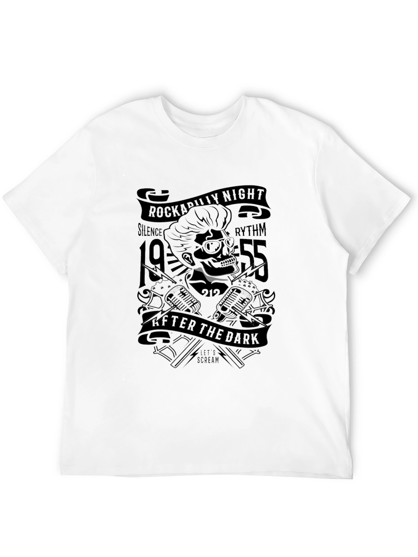 Rockabilly Night Skull Graphic Tee - Black